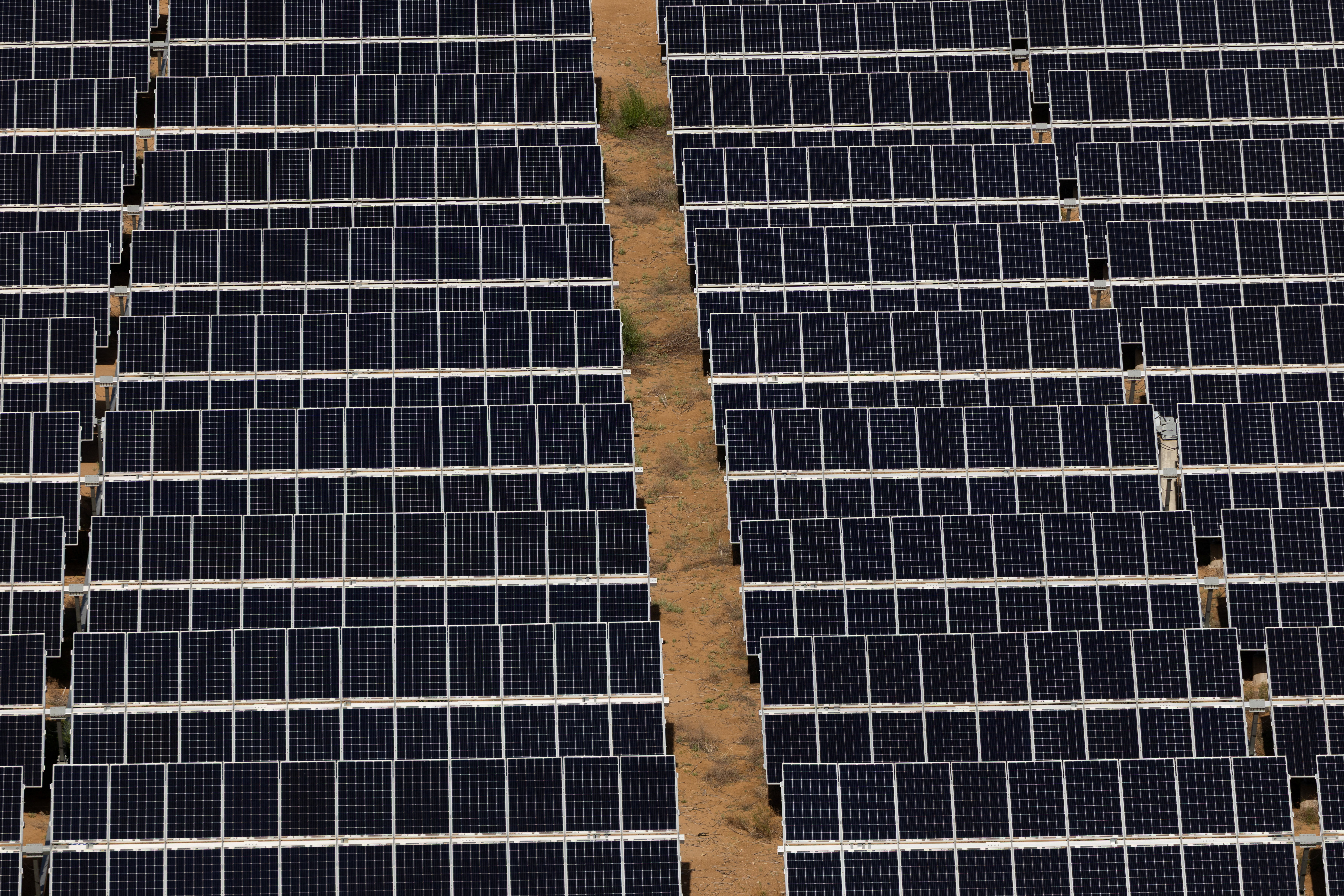 Solar panels at the Dalad Banner Photovaltic Base in Kubuqi desert during organized media tour, in Ordos, Inner Mongolia Autonomous Region, China, June 12, 2026. REUTERS/Maxim Shemetov