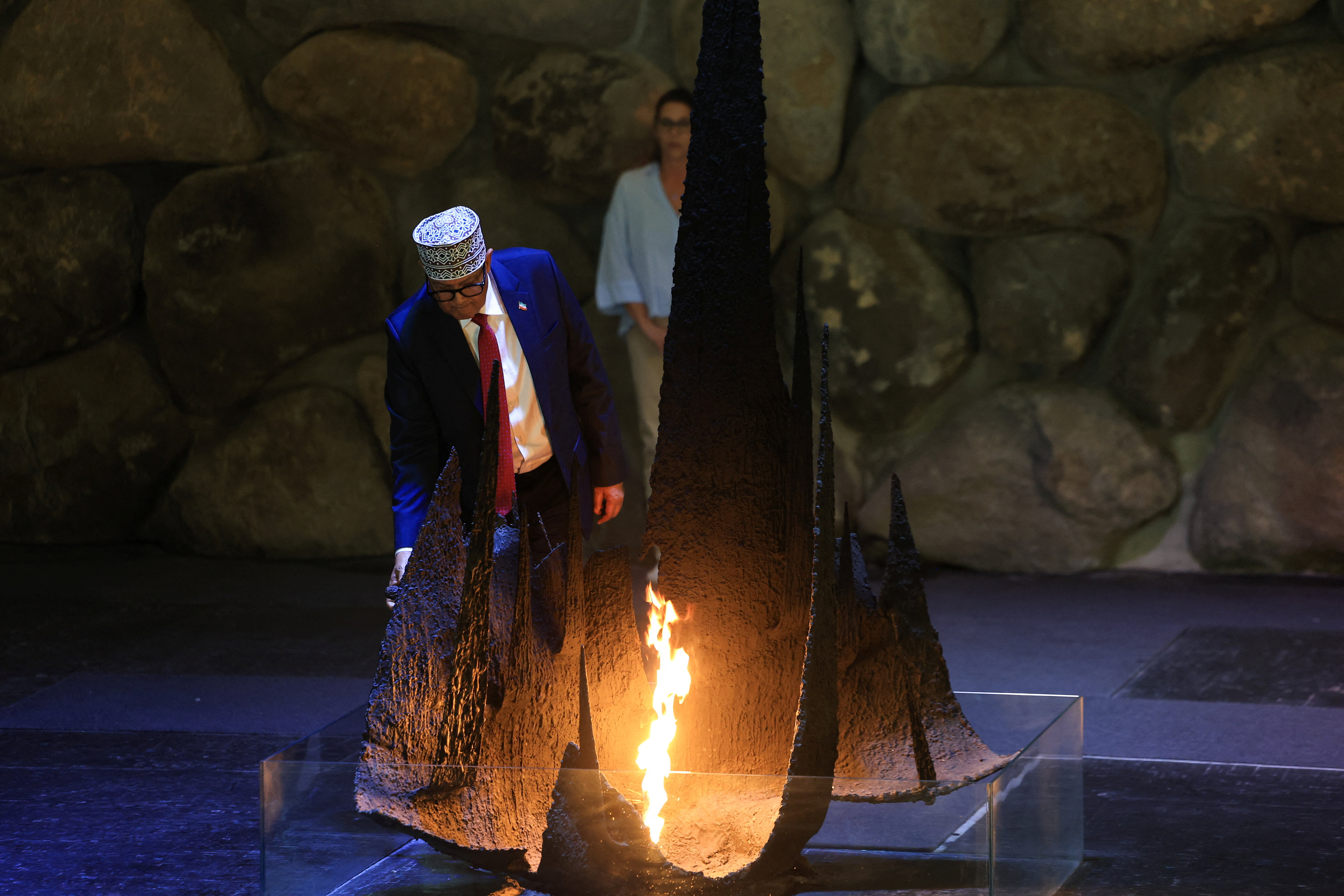 Somaliland's President Abdirahman Mohamed Abdullahi attends a memorial ceremony at Yad Vashem, Israel's Holocaust memorial, in Jerusalem, June 14, 2026 [Ronen Zvulun/Reuters]