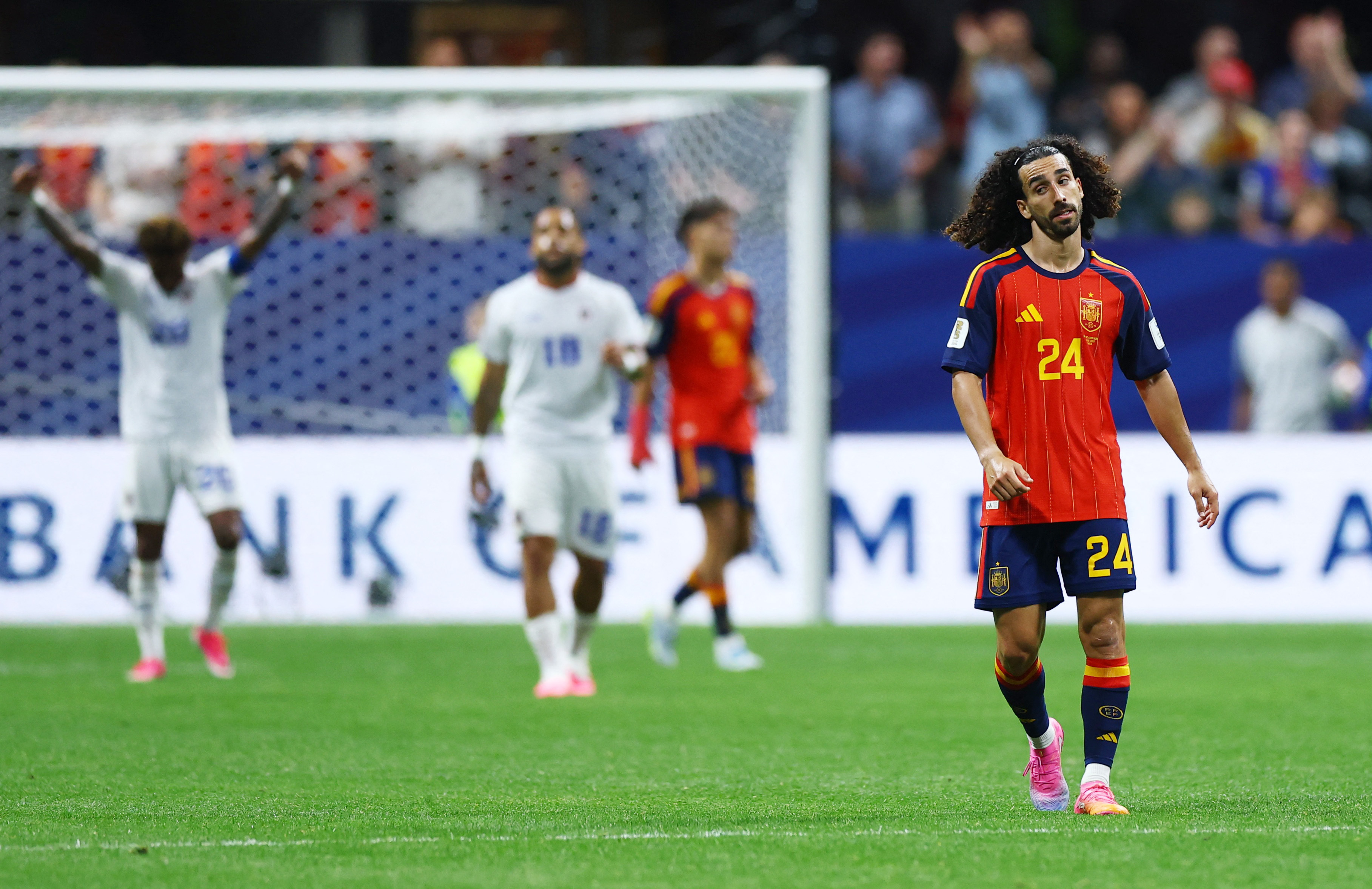 Spain's Marc Cucurella looks dejected after the match
