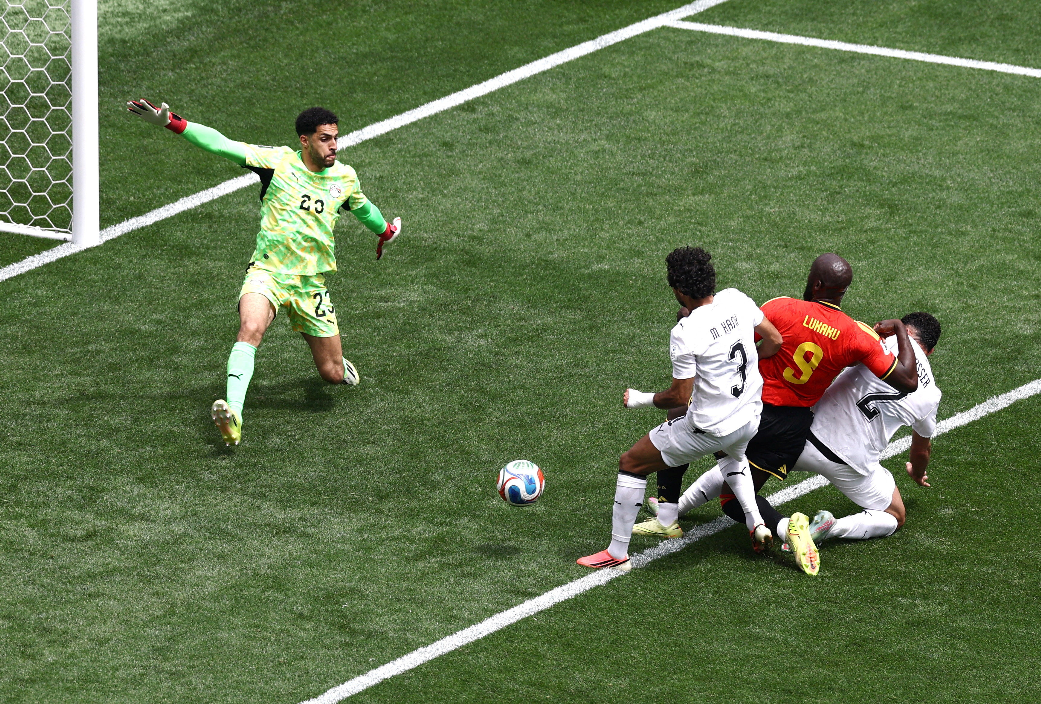 Egypt's Mohamed Hany scores Belgium first with an own goal