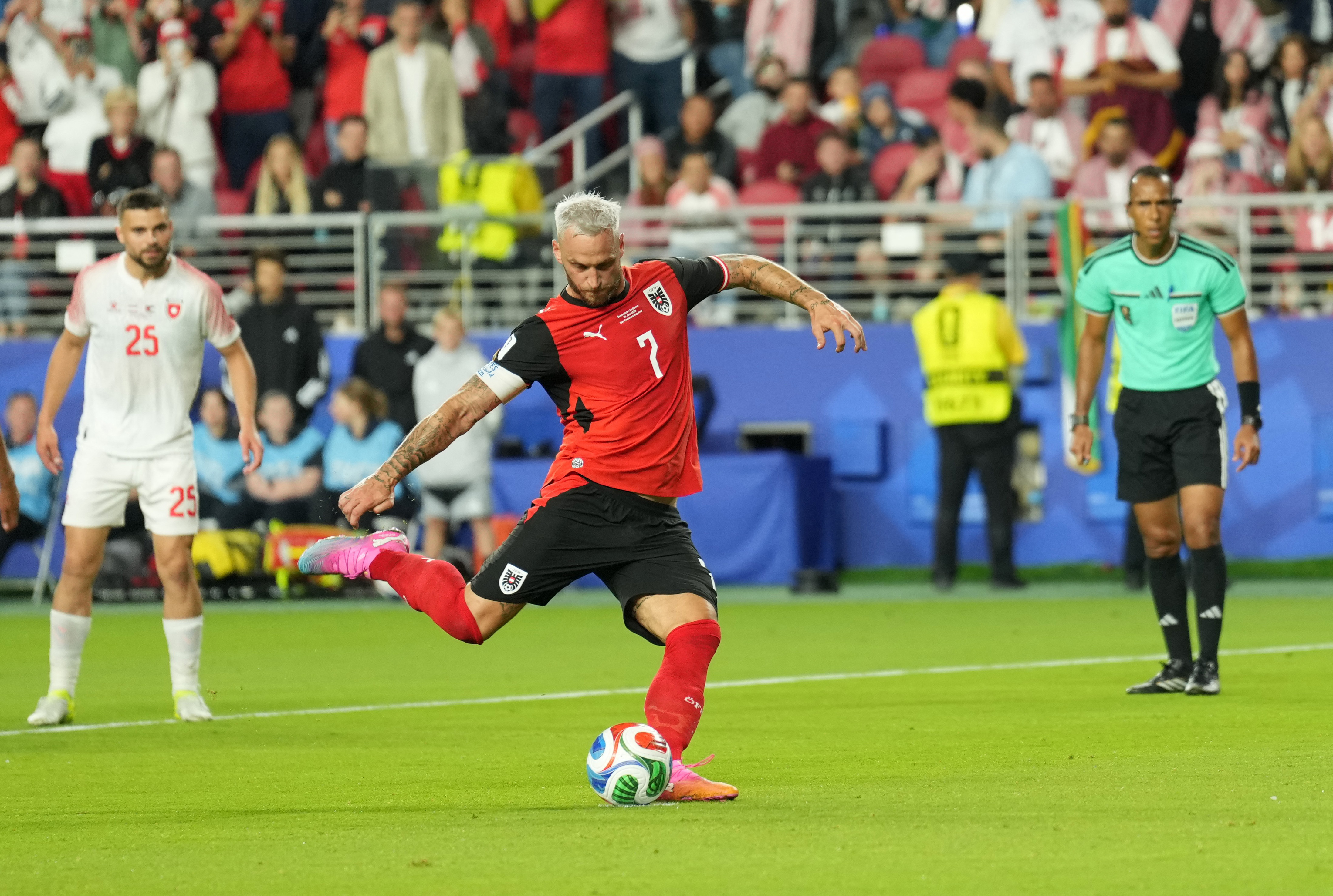 Austria's Marko Arnautovic shoots from the penalty spot