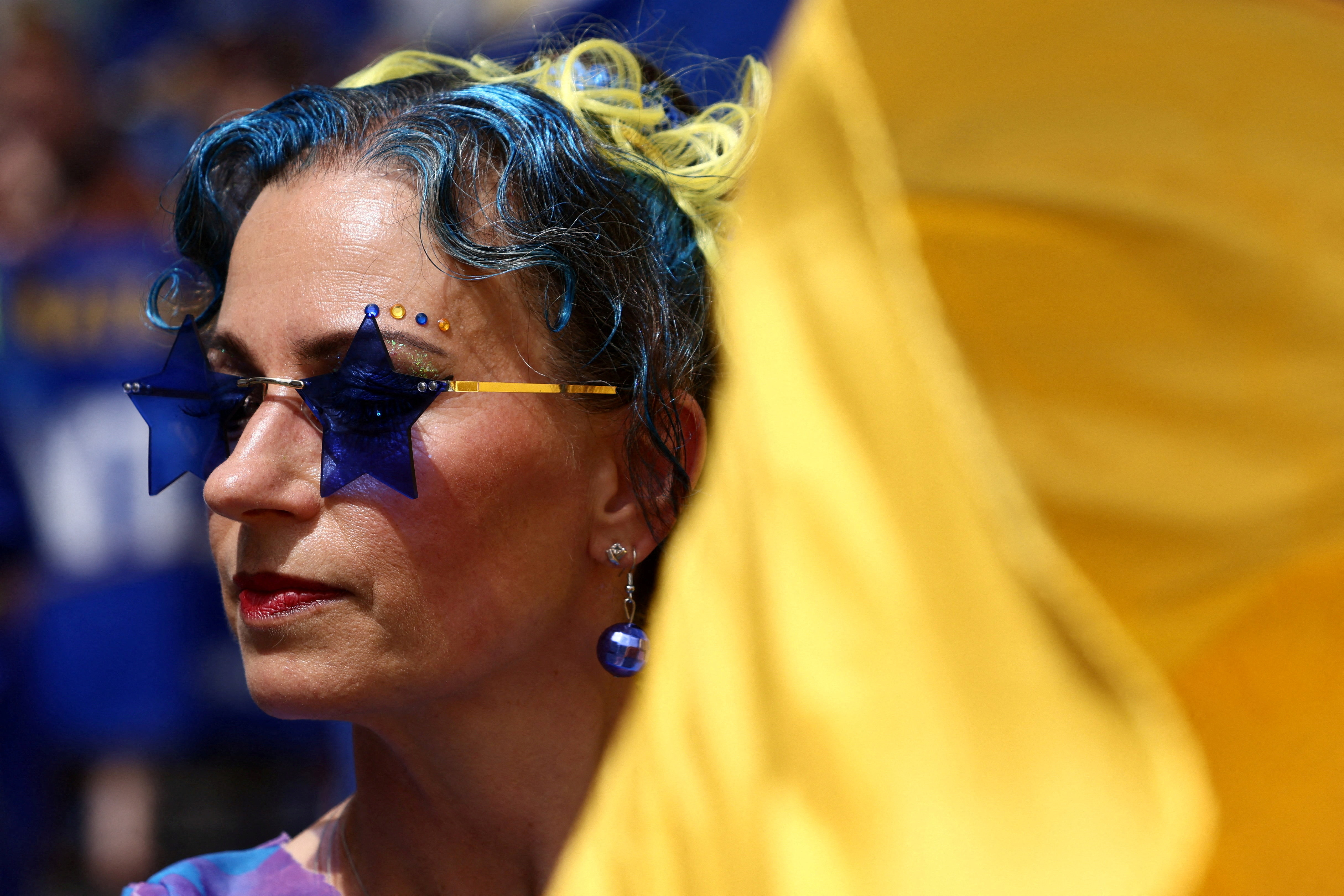 A woman takes part in the National Rejoin March IV organised by National Rejoin March (NRM), marking ten years since Britain voted to leave the European Union in 2016 and calling for closer cooperation between Britain and Europe, in London, Britain, June 20, 2026. REUTERS/Jack Taylor TPX IMAGES OF THE DAY
