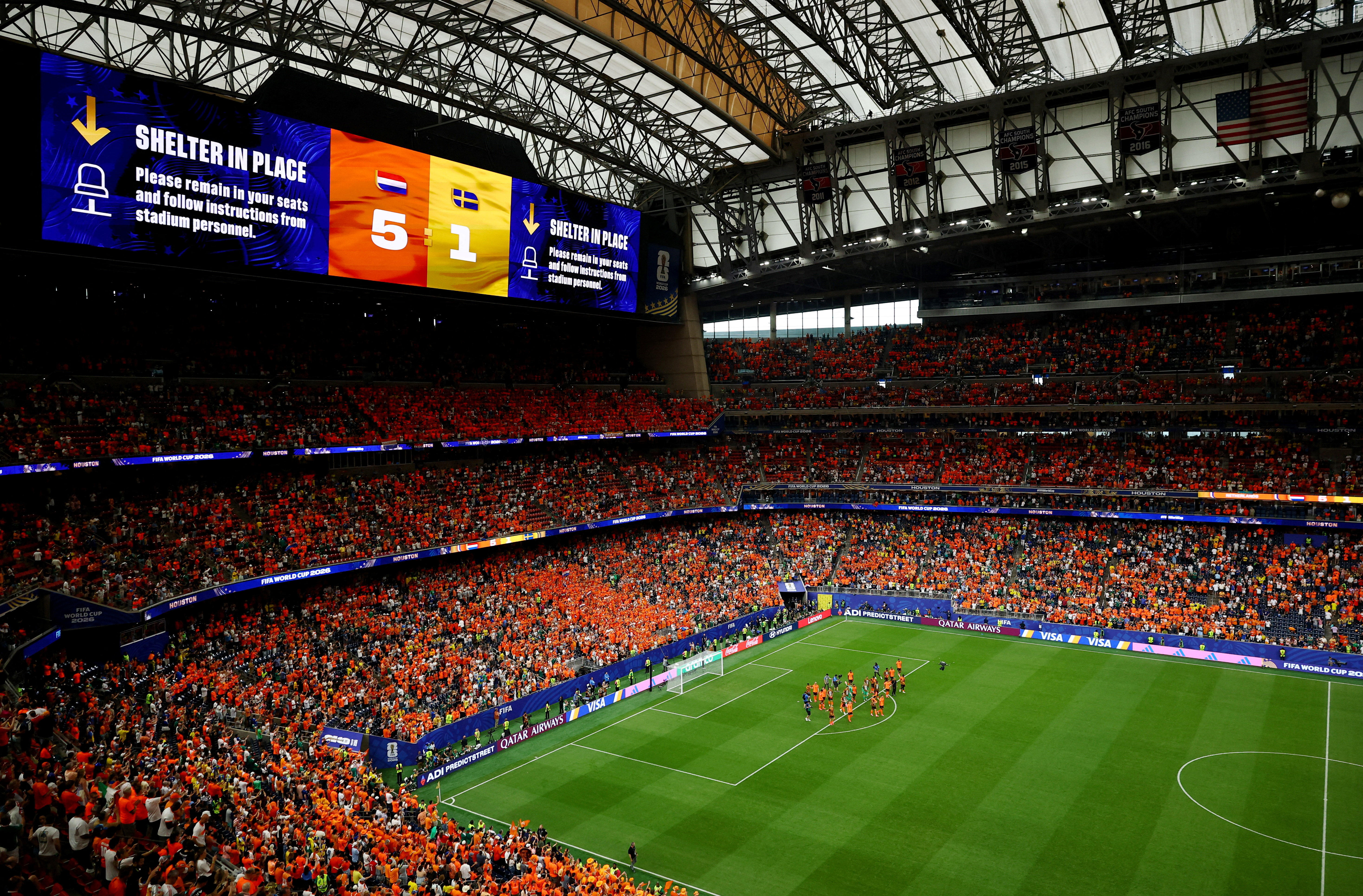 Soccer Football - FIFA World Cup 2026 - Group F - Netherlands v Sweden - Houston Stadium, Houston, Texas, U.S. - June 20, 2026 General view as a big screen inside the stadium displays the final score after the match REUTERS/Pedro Nunes TPX IMAGES OF THE DAY