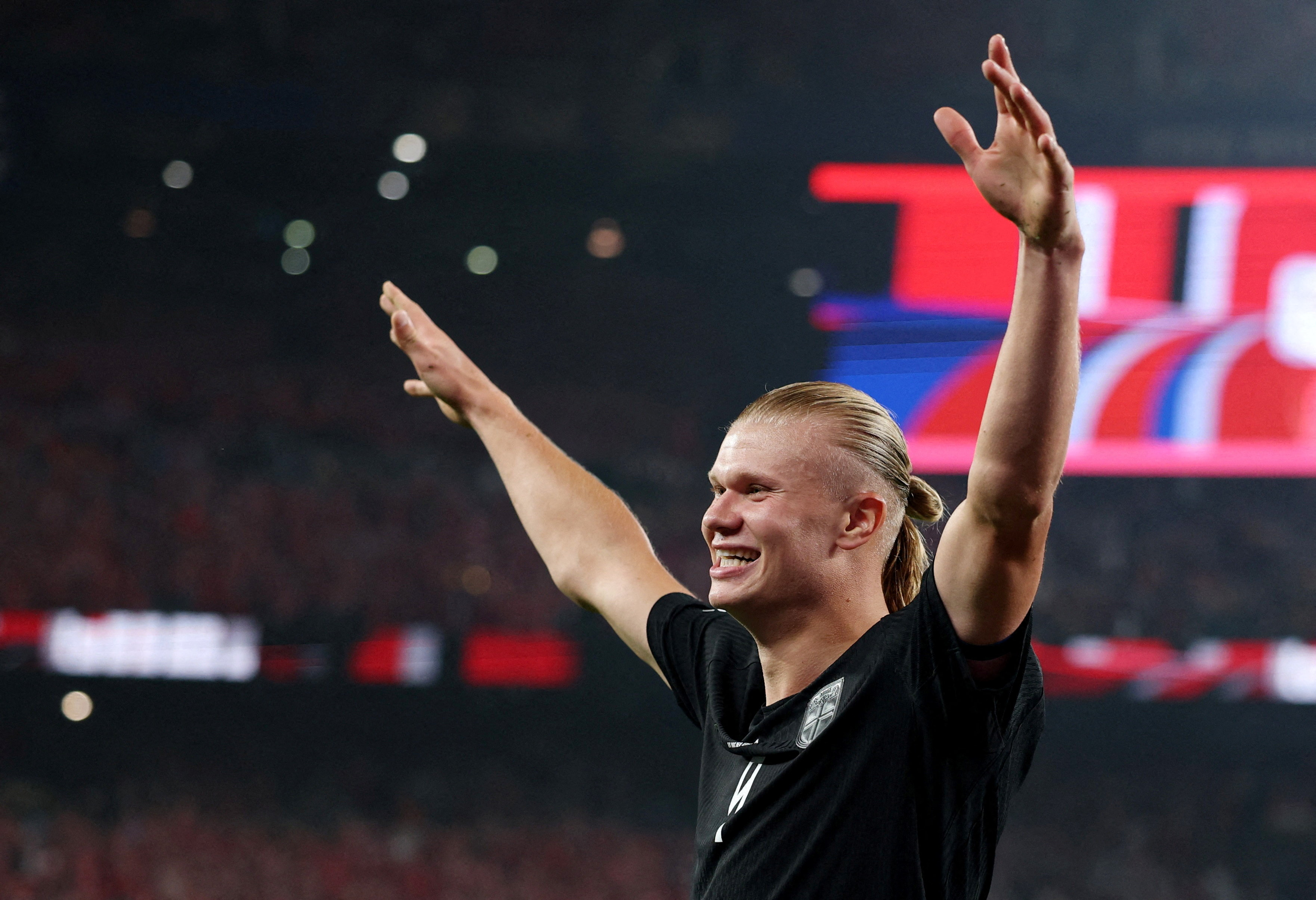 Erling Haaland celebrates a goal against Senegal.