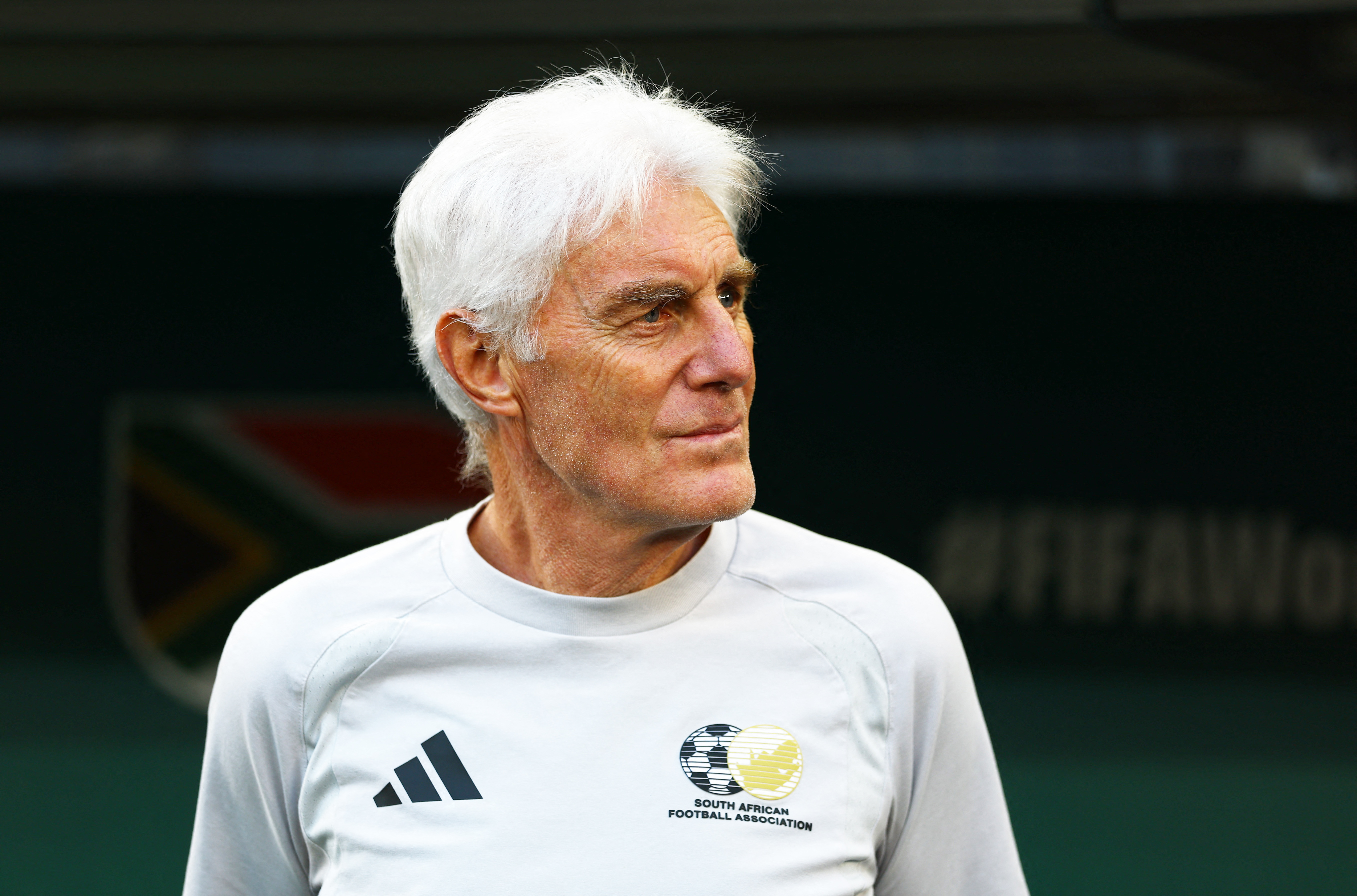 South Africa coach Hugo Broos before the match