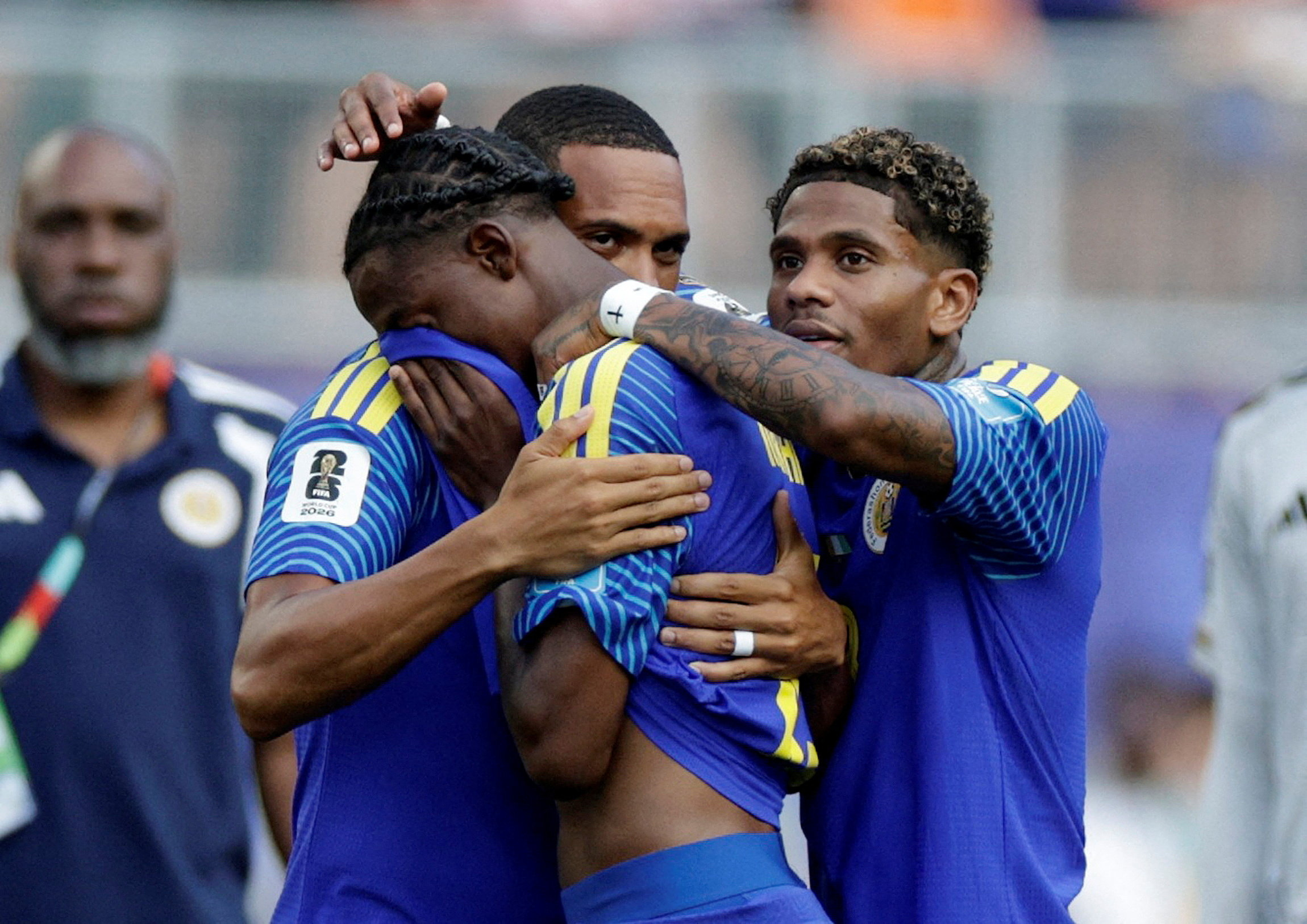 Soccer Football - FIFA World Cup 2026 - Group E - Curacao v Ivory Coast - Philadelphia Stadium, Philadelphia, Pennsylvania, U.S. - June 25, 2026 Curacao's Arjany Martha and teammates looks dejected after the match as Curacao are eliminated from the World Cup REUTERS/Pilar Olivares TPX IMAGES OF THE DAY