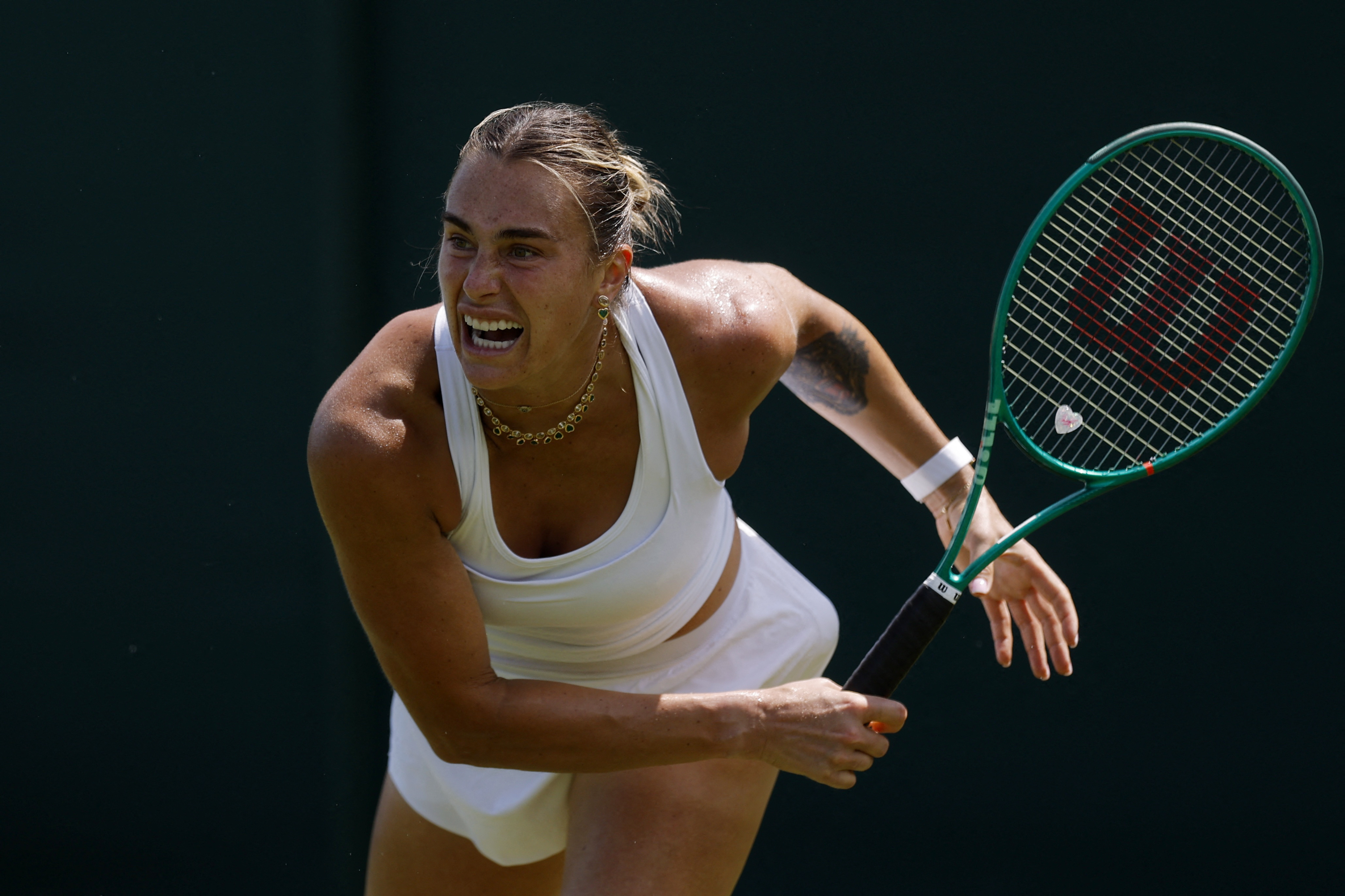 Belarus' Aryna Sabalenka during practice ahead of Wimbledon
