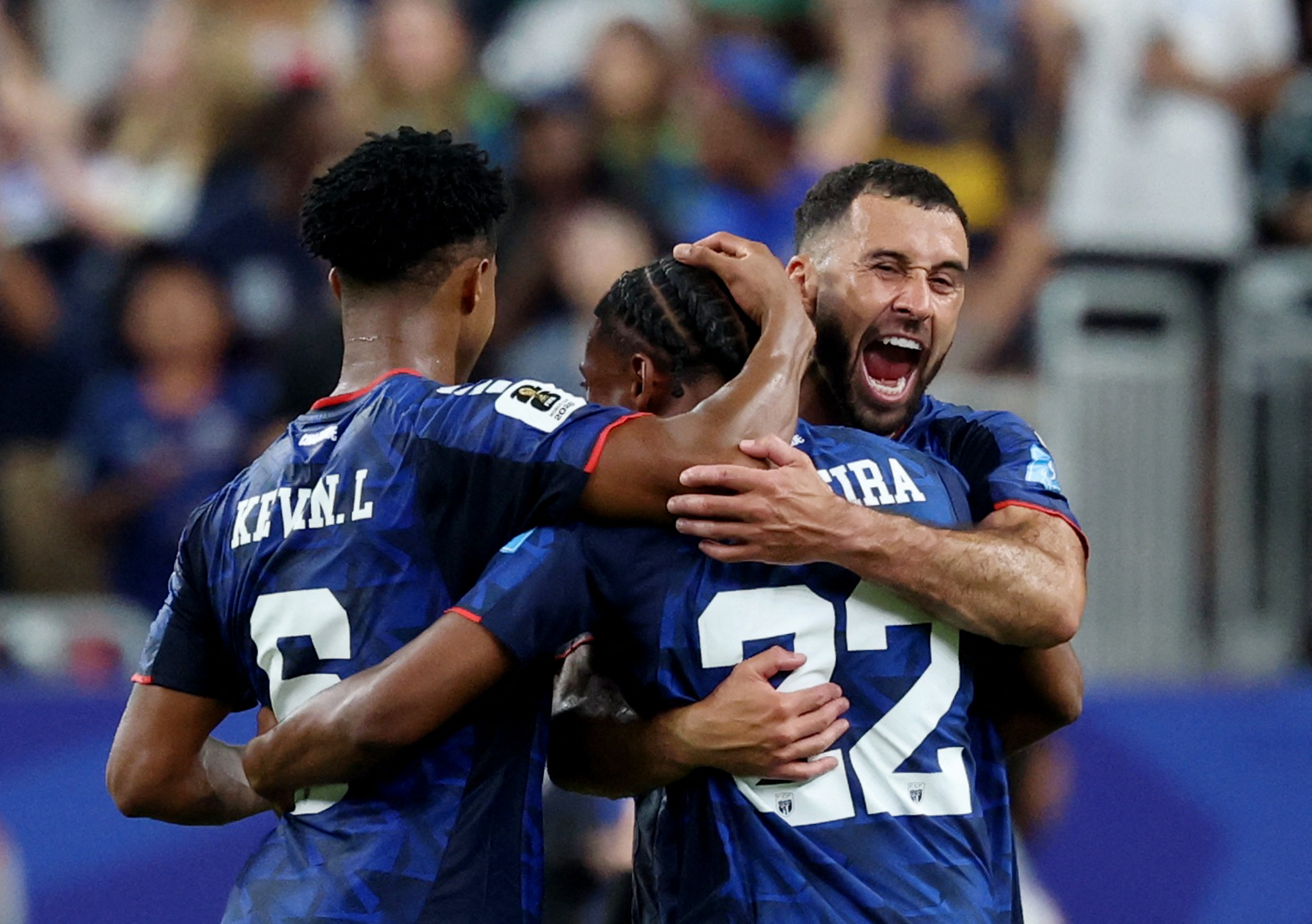 Soccer Football - FIFA World Cup 2026 - Group H - Cape Verde v Saudi Arabia - Houston Stadium, Houston, Texas, U.S. - June 26, 2026 Cape Verde players celebrate after the match as they qualify for the knockout stages of the World Cup IMAGN IMAGES via Reuters/Troy Taormina