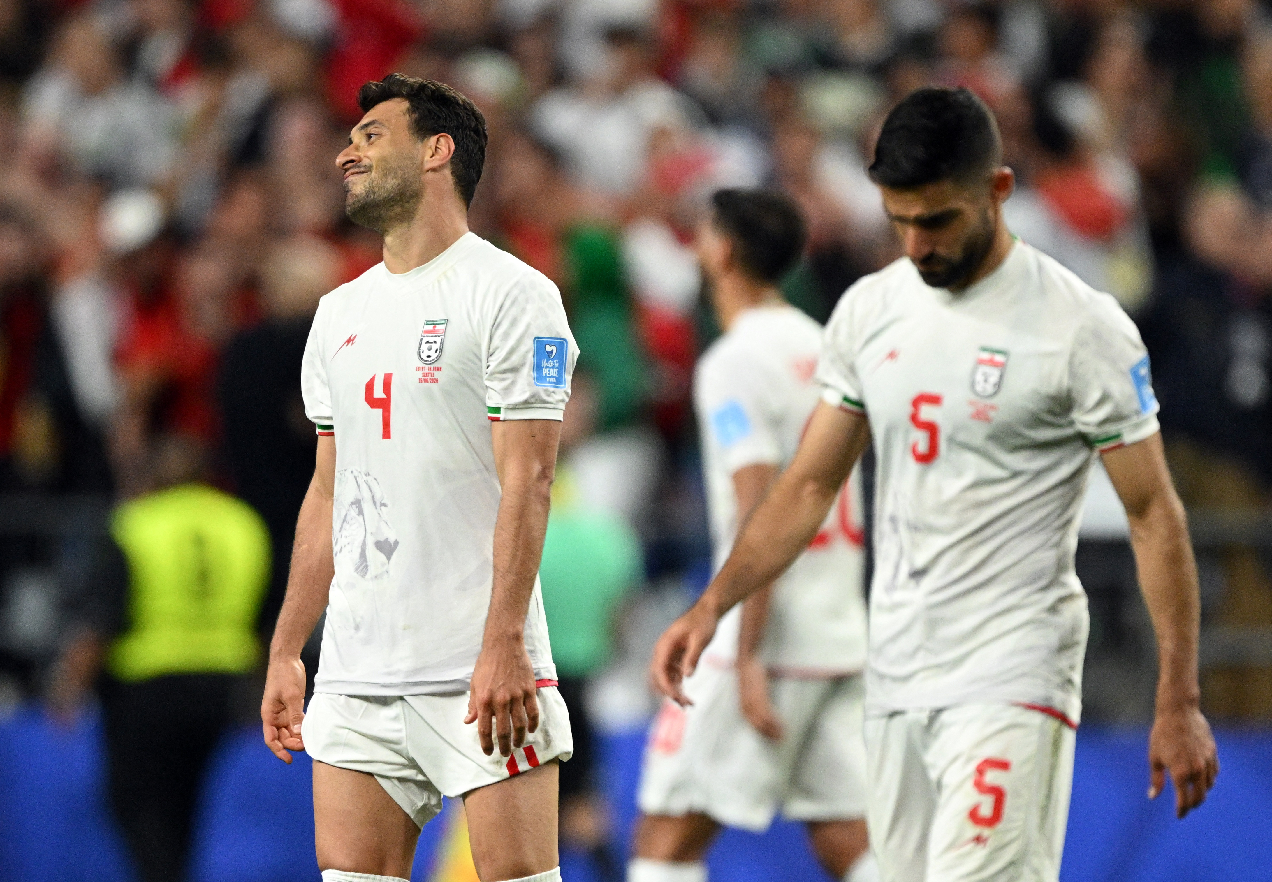 Soccer Football - FIFA World Cup 2026 - Group G - Egypt v Iran - Seattle Stadium, Seattle, Washington, U.S. - June 26, 2026 Iran's Shoja Khalilzadeh and Milad Mohammadi react after their second goal was later disallowed IMAGN IMAGES via Reuters/Troy Wayrynen