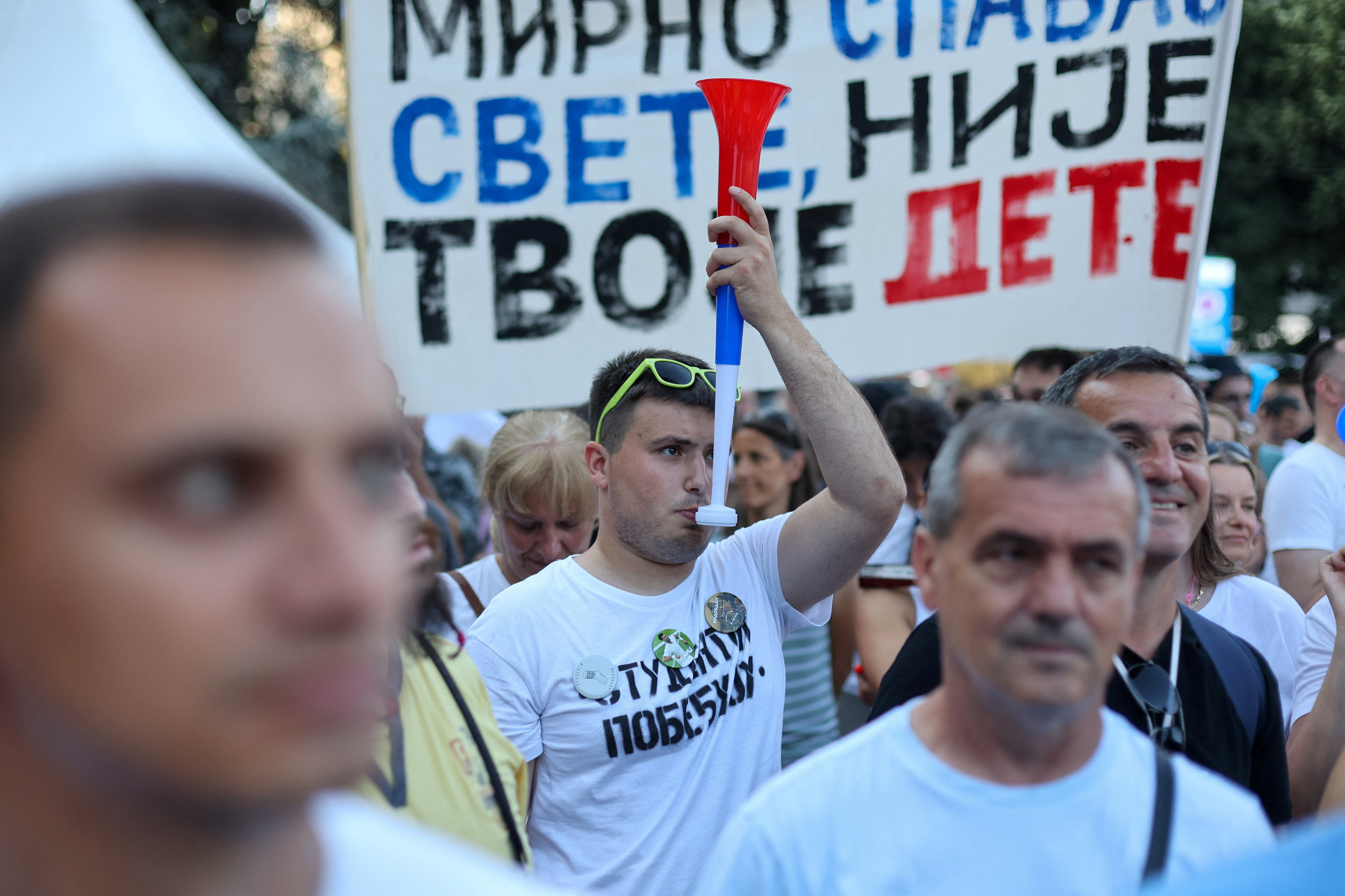 Protesters gather in Kraljevo a day after President Aleksandar Vučić said he would resign, June 28, 2026 [Djordje Kojadinović/Reuters]