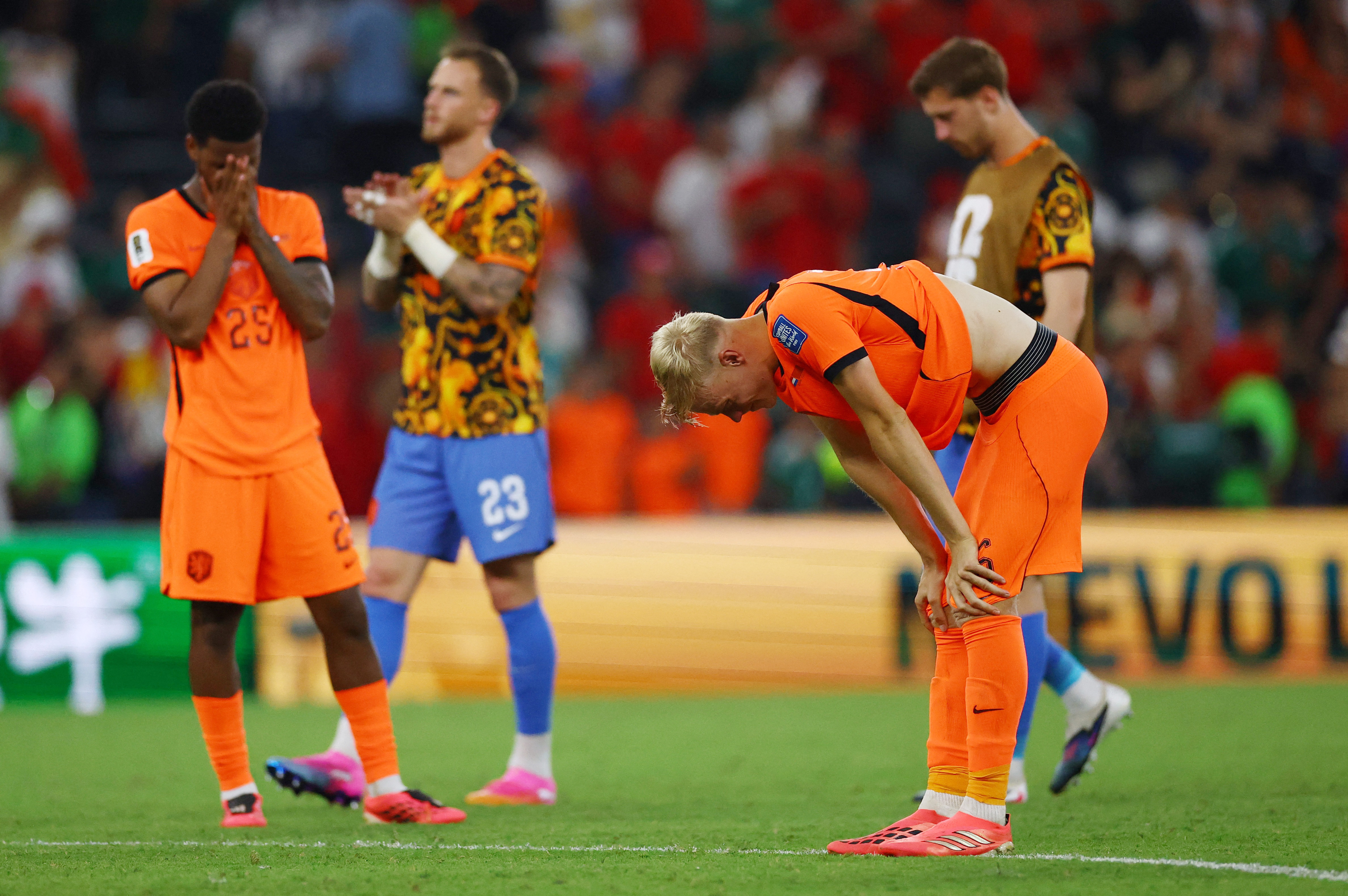 Soccer Football - FIFA World Cup 2026 - Round of 32 - Netherlands v Morocco - Estadio Monterrey, Monterrey, Mexico - June 29, 2026 Netherlands' Jan Paul van Hecke looks dejected after the penalty shootout as Netherlands are eliminated from the World Cup REUTERS/Daniel Becerril