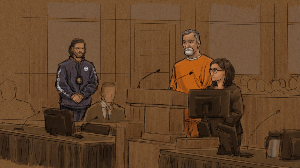 A courtroom sketch shows Vance Boelter, who is charged with killing the top Democrat in the Minnesota House and her husband and wounding a state senator and his wife, at a federal court in Minneapolis on August 7, 2025