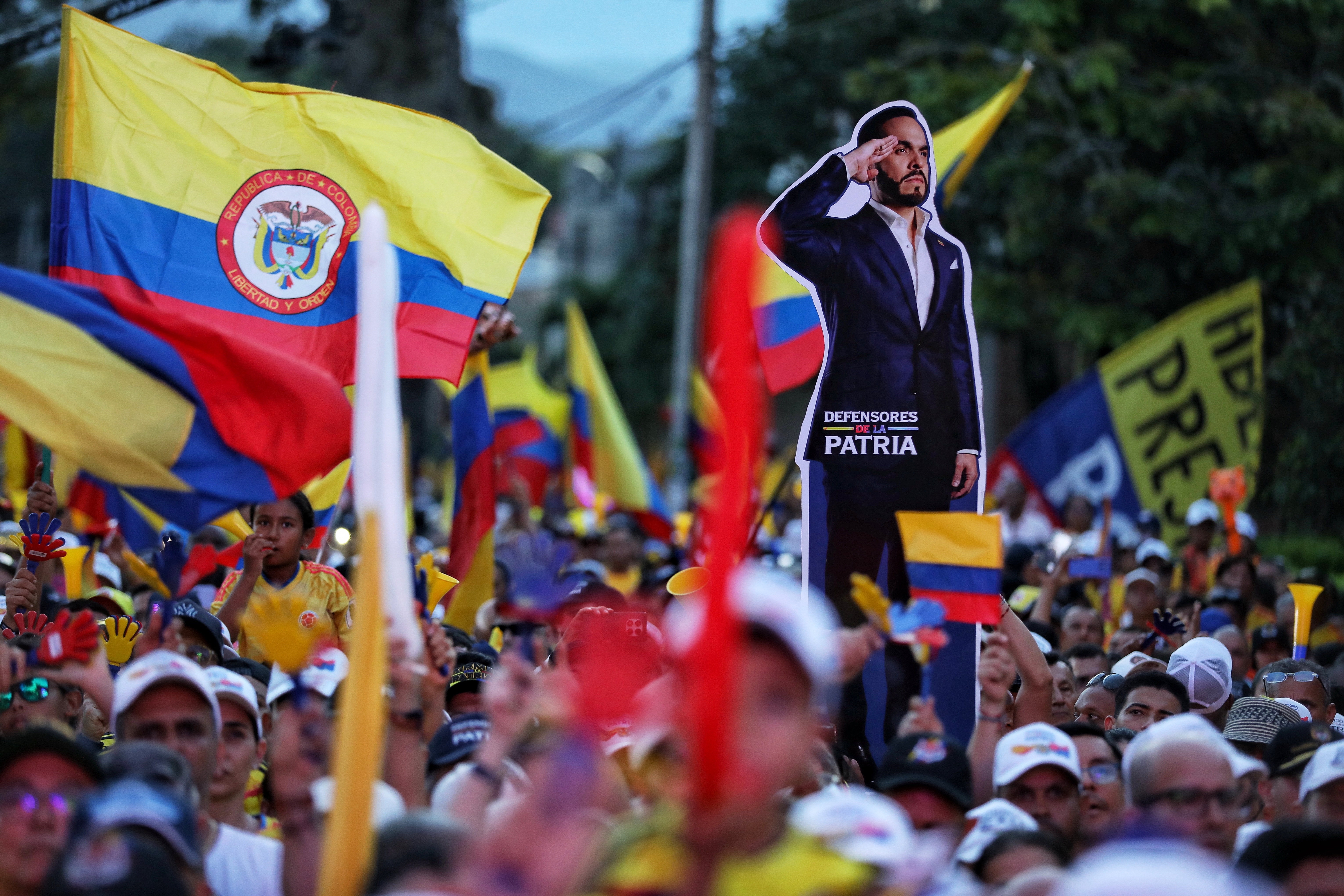 Supporters of presidential candidate Abelardo de la Espriella attend his campaign rally in Buga, Colombia, Sunday, June 14, 2026. (AP Photo/Santiago Saldarriaga)