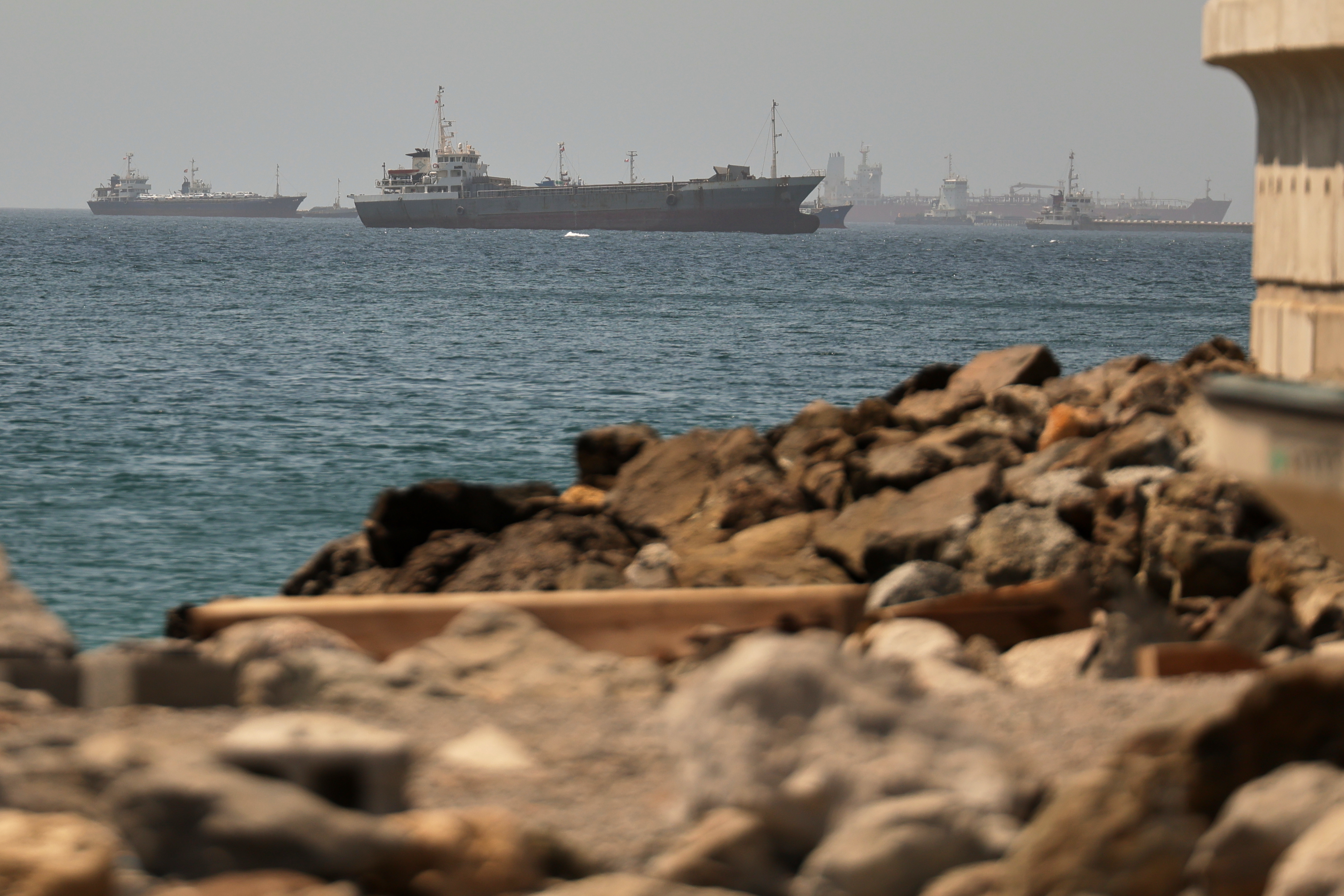 A large ship spotted in the distance in the Gulf of Oman