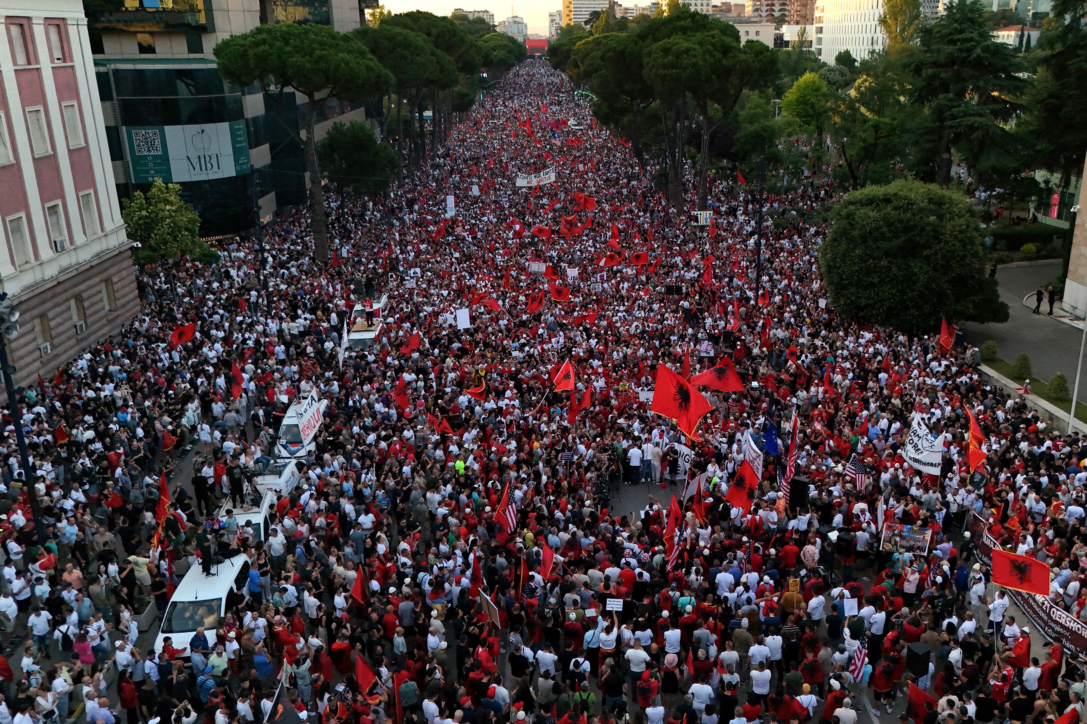 Large crowds attend a protest.