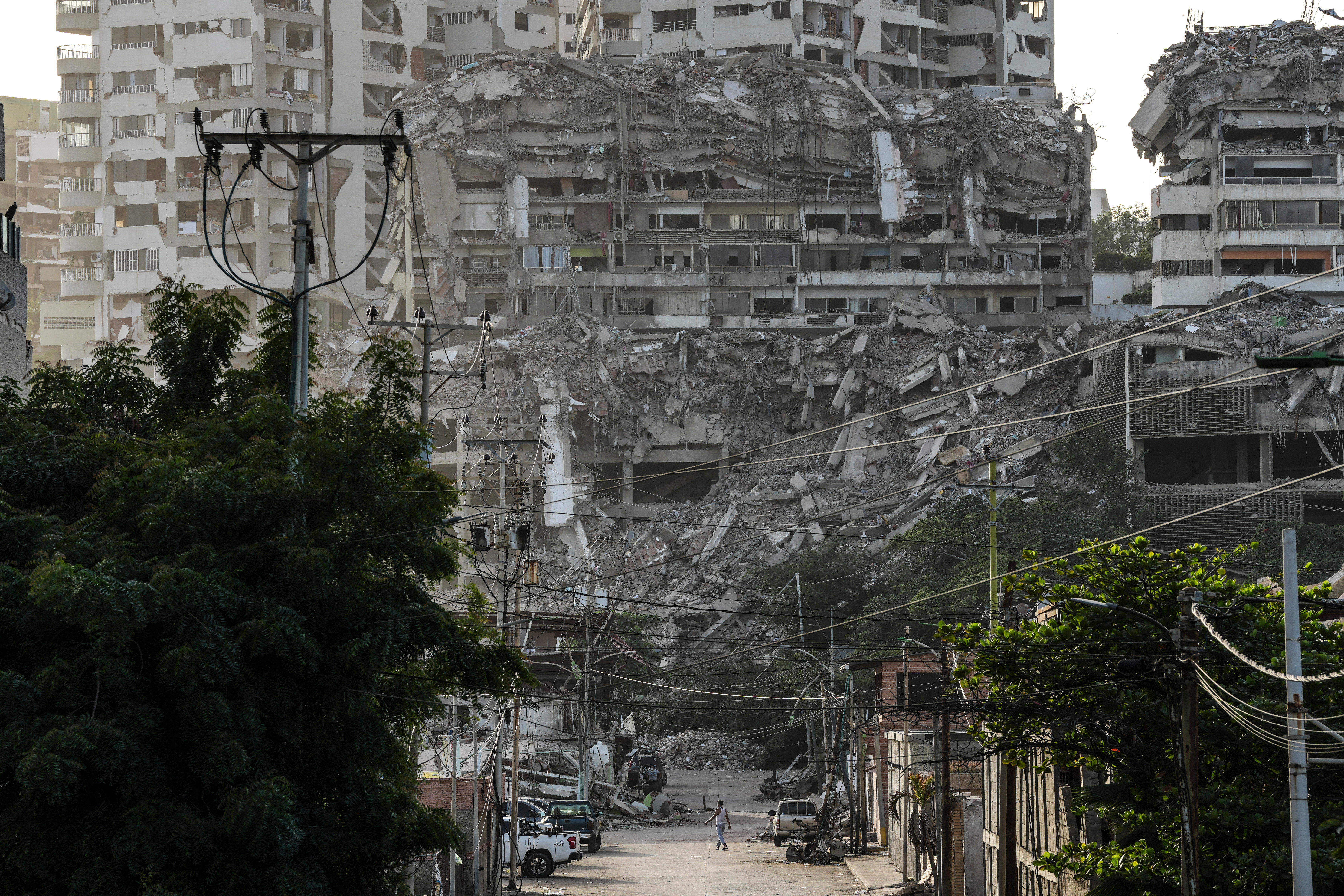 Buildings destroyed by twin earthquakes stand in La Guaira, Venezuela. June 27, 2026. (AP Photo/Matias Delacroix)