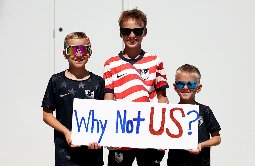 Fans of USA arrive at the stadium before the FIFA World Cup 2026 Group D match between USA and Paraguay at Los Angeles Stadium