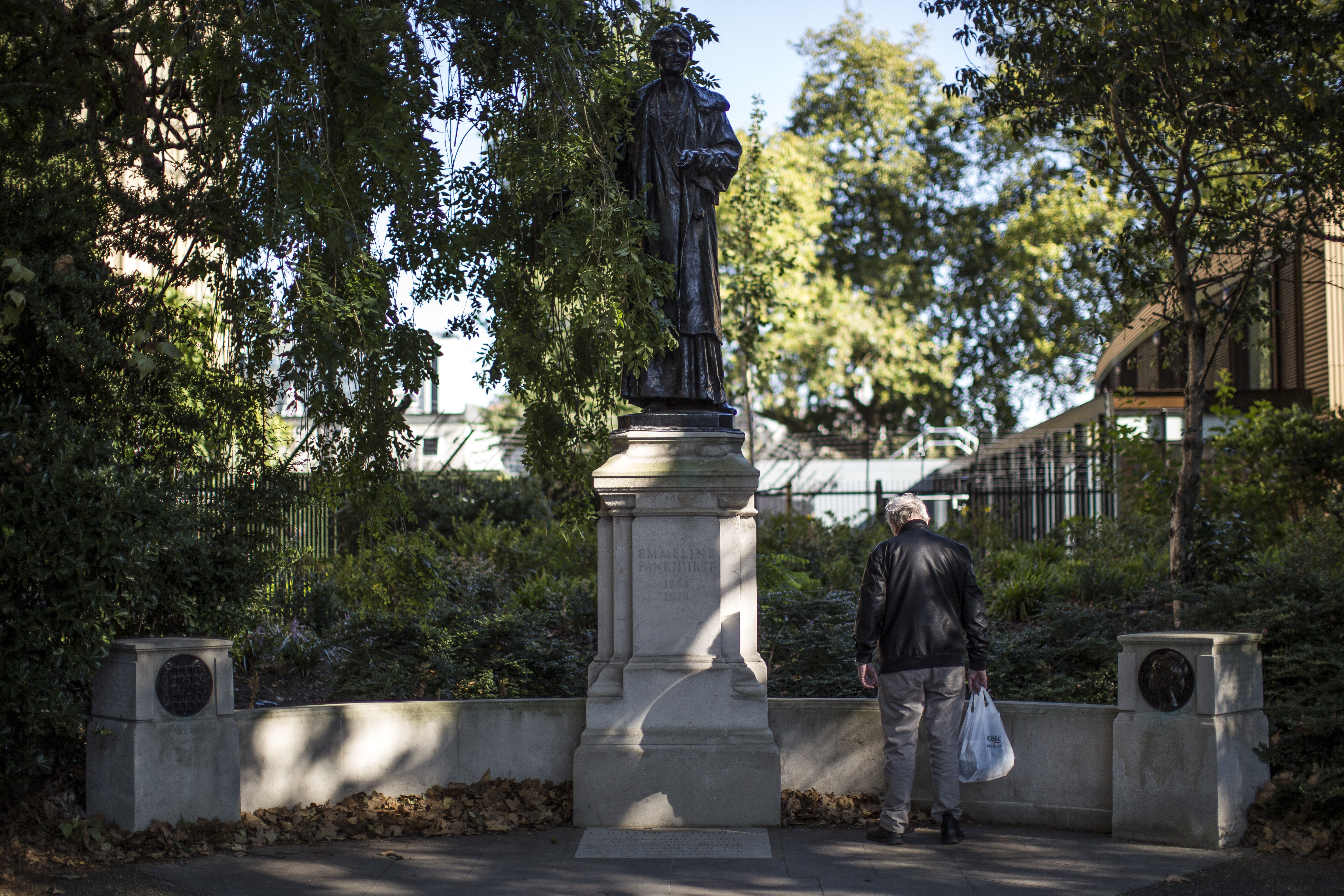 A monument to suffragette Emmeline Pankhurst stands outside the Houses of Parliament in London