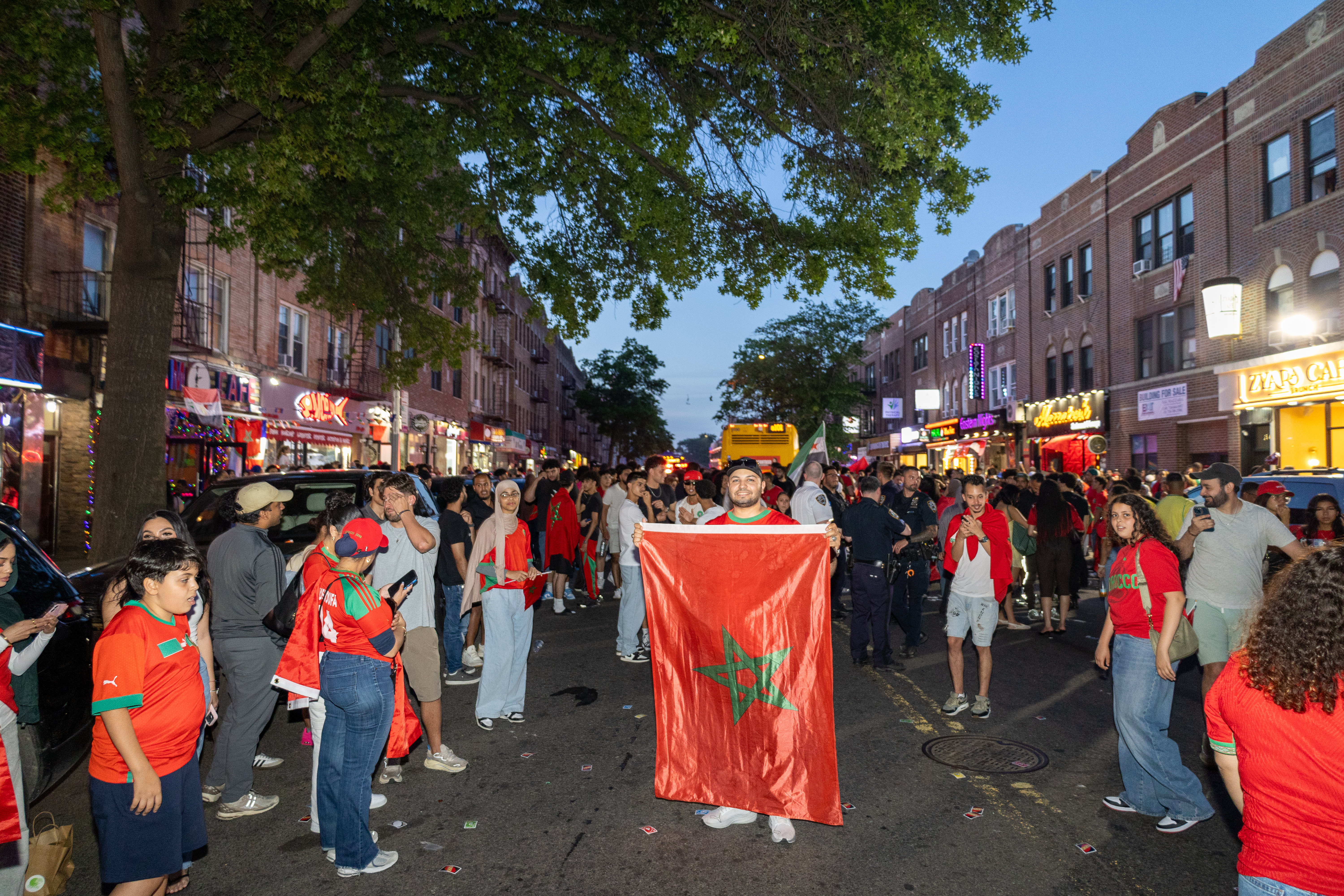 Fans watch Morocco vs Haiti at a screening in New York [Daleelah Saleh/Al Jazeera]