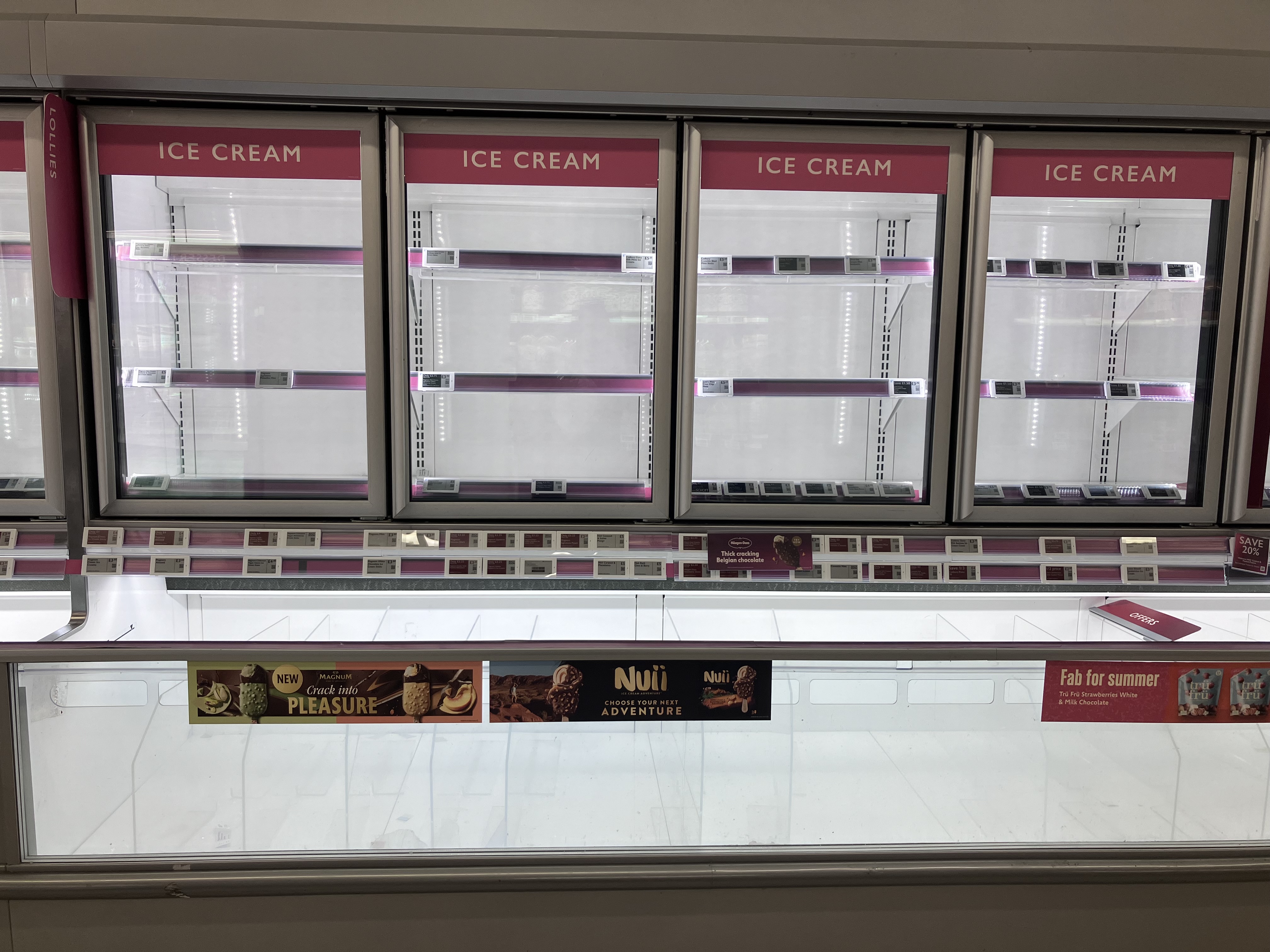 Ice creams flew off the shelves in some supermarkets while others struggled to keep their freezers cold