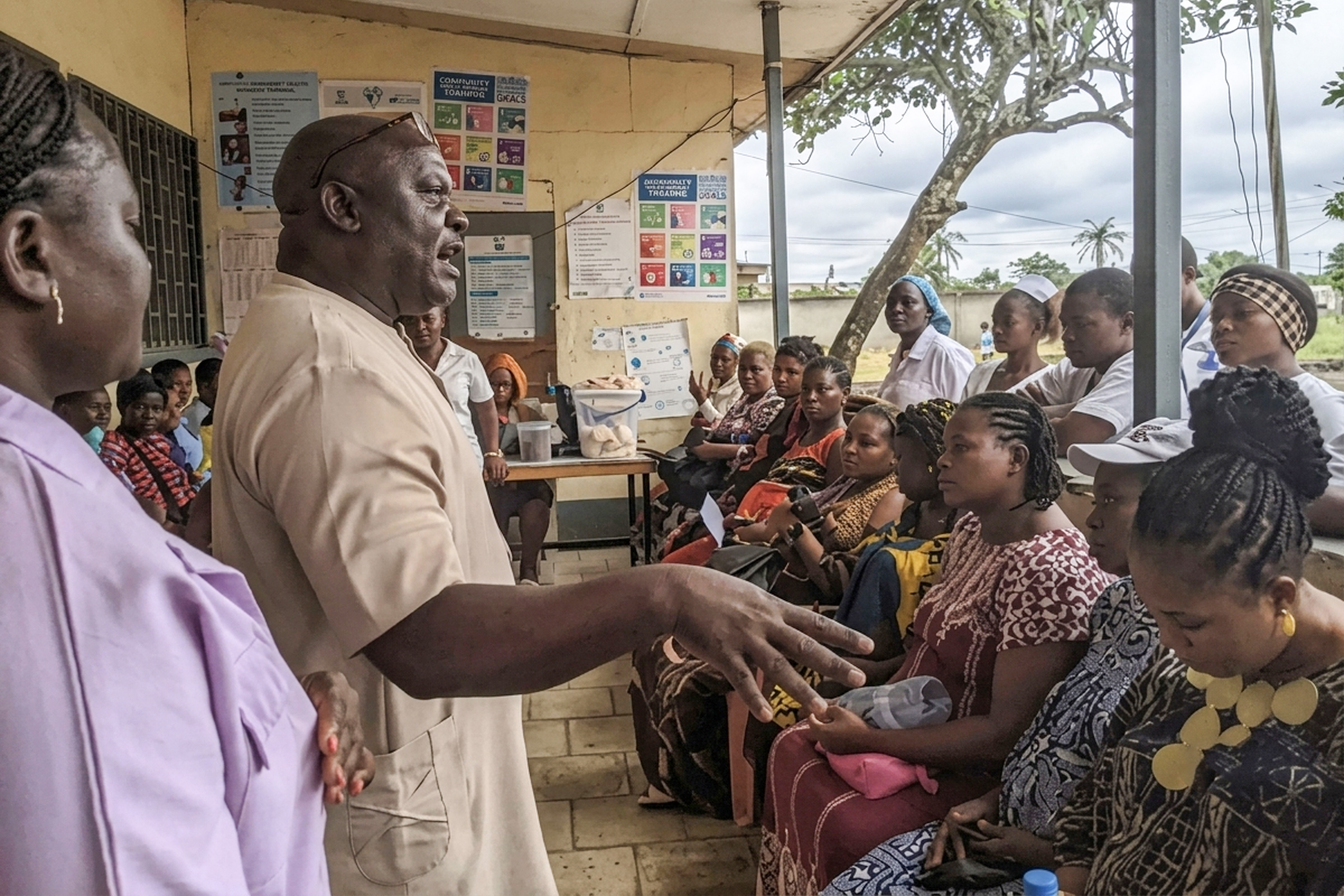 Members of the Tiko Council team conduct a community sensitization session for pregnant women at a local health center to highlight the importance of early birth registration [Lucrece Armande _ Social Voices]