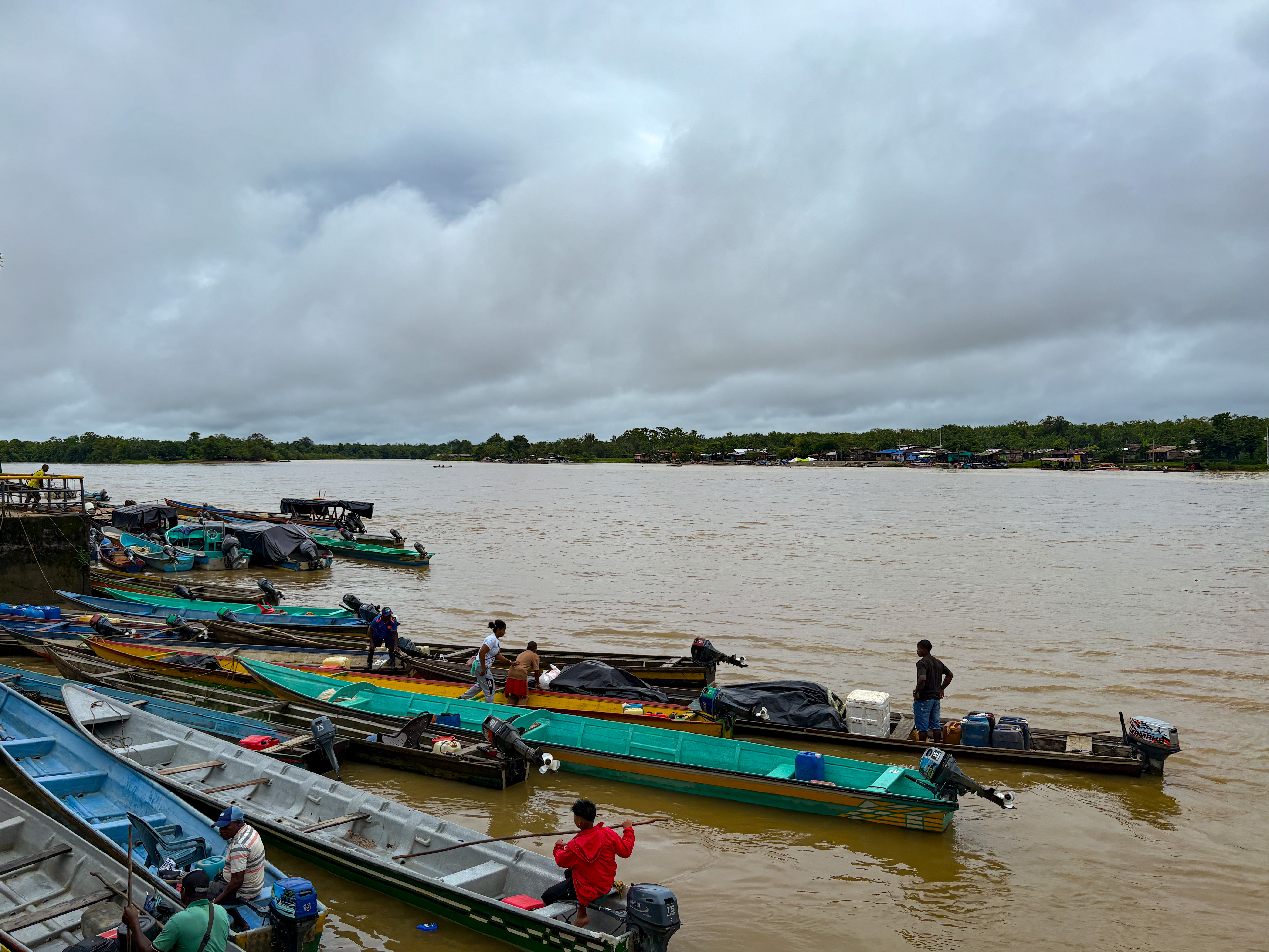 Boats on the river in Quibdo, Colombia
