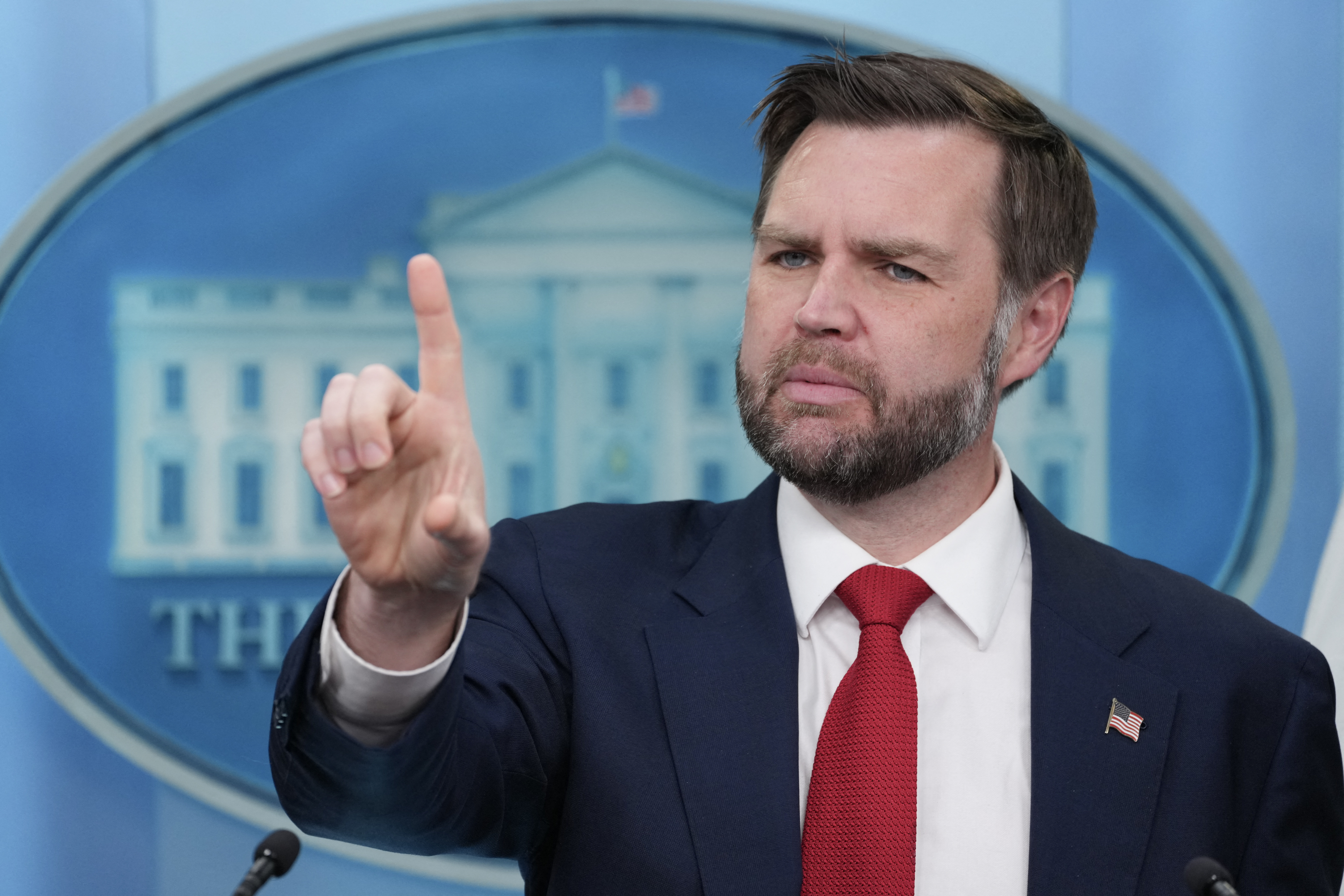 US Vice President JD Vance speaks during a press briefing in the Brady Briefing Room of the White House in Washington, DC, on June 18, 2026.