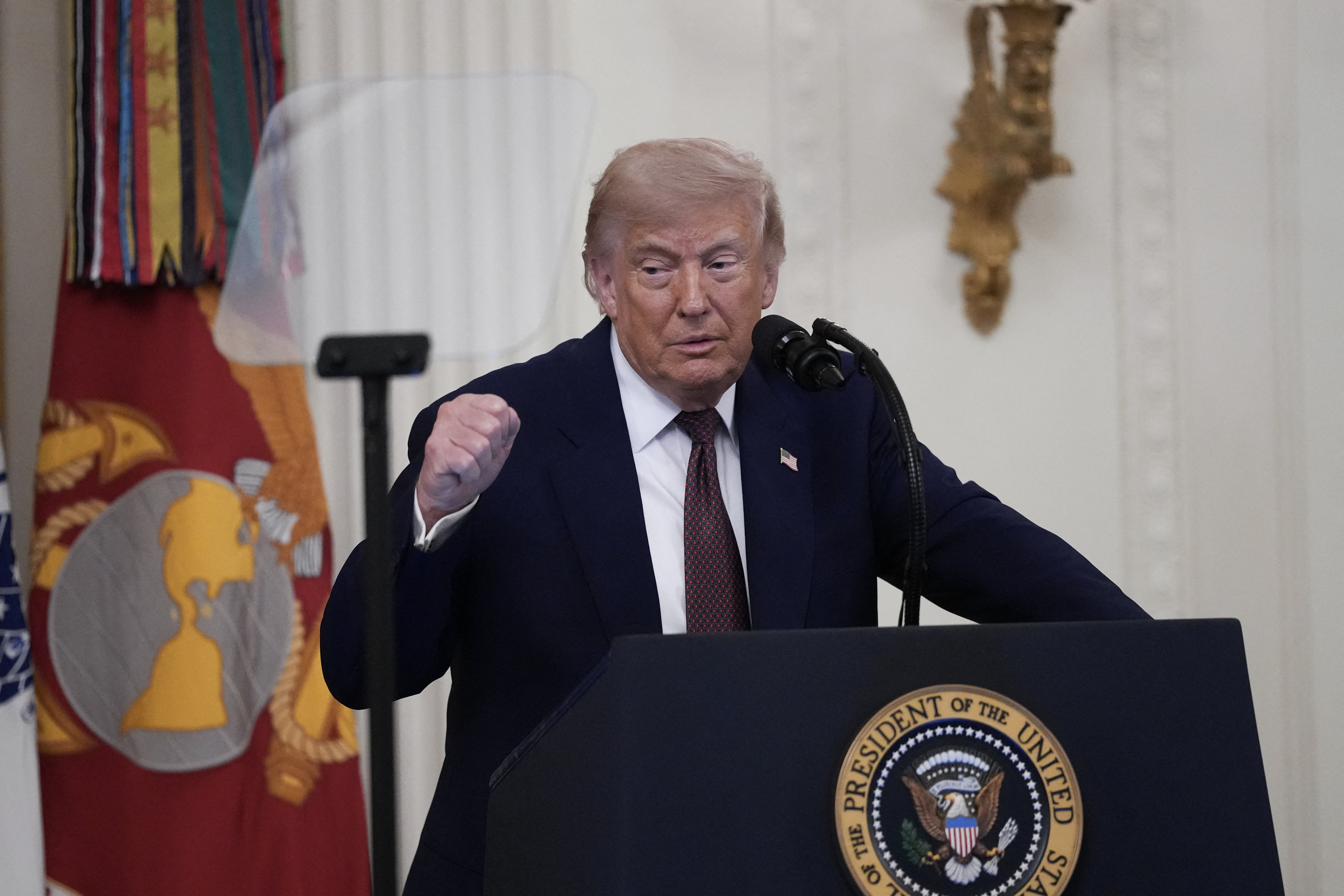 US President Donald Trump speaks at a Medal of Honor ceremony in the East Room of the White House in Washington, DC on June 18, 2026. (Photo by Ken Cedeno / AFP)