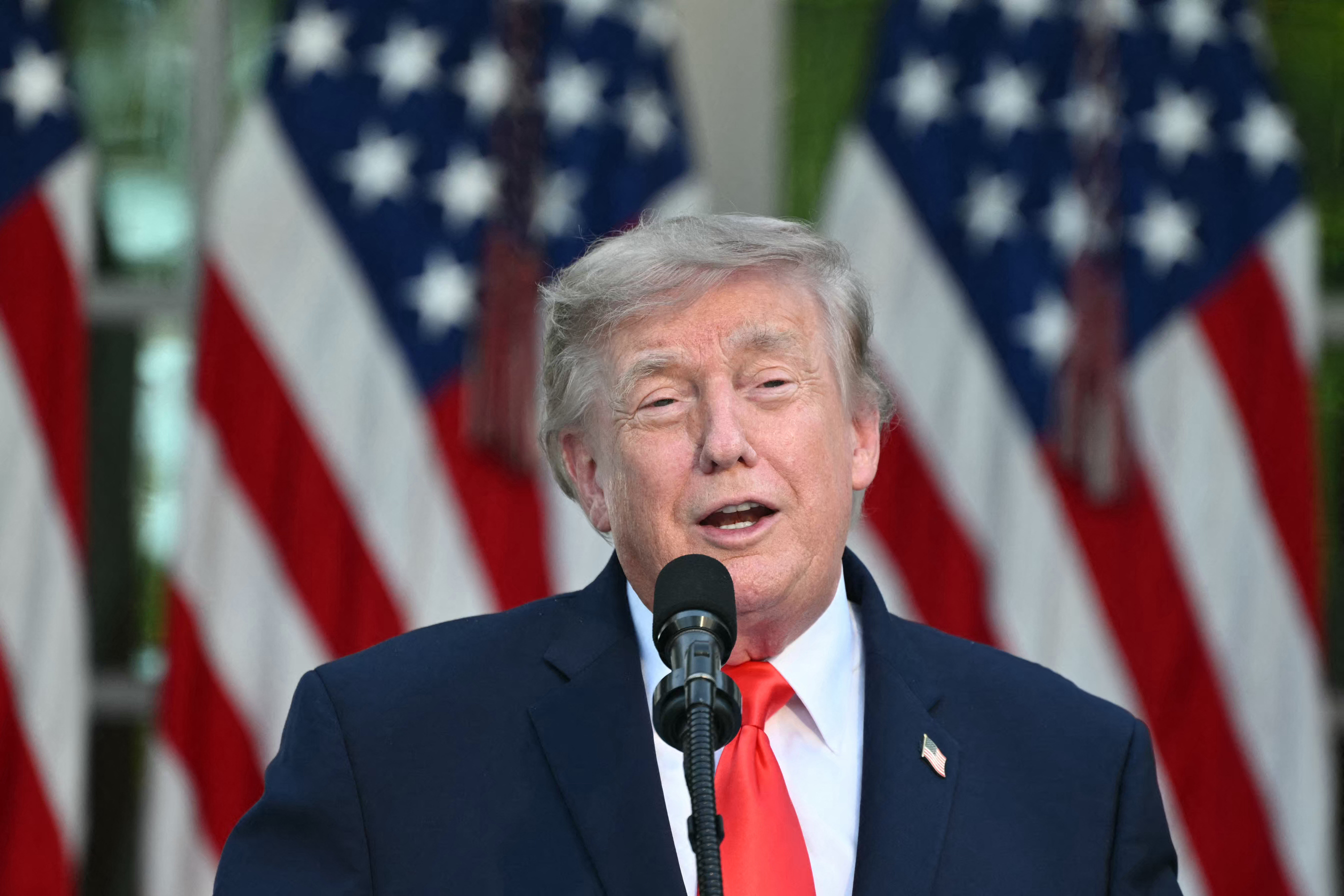 US President Donald Trump speaks during a Rose Garden Club dinner with American farmers at the White House in Washington, DC, on June 25, 2026.