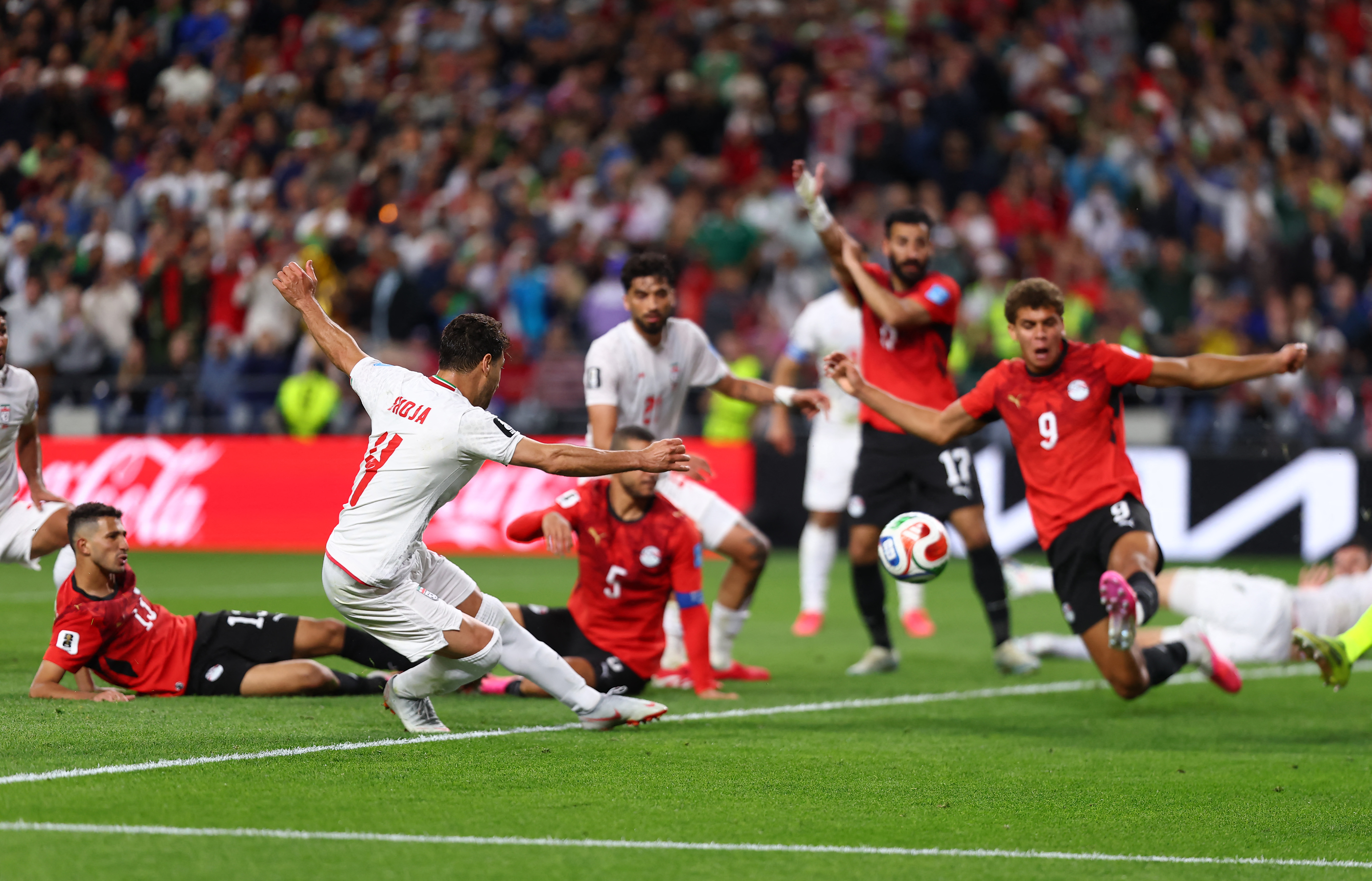 SEATTLE, WASHINGTON - JUNE 26: Shoja Khalilzadeh #4 of IR Iran scores his team's second goal that was ruled offside following a VAR review during the FIFA World Cup 2026 Group G match between Egypt and IR Iran at Seattle Stadium on June 26, 2026 in Seattle, Washington. Dean Mouhtaropoulos/Getty Images/AFP (Photo by Dean Mouhtaropoulos / GETTY IMAGES NORTH AMERICA / Getty Images via AFP)