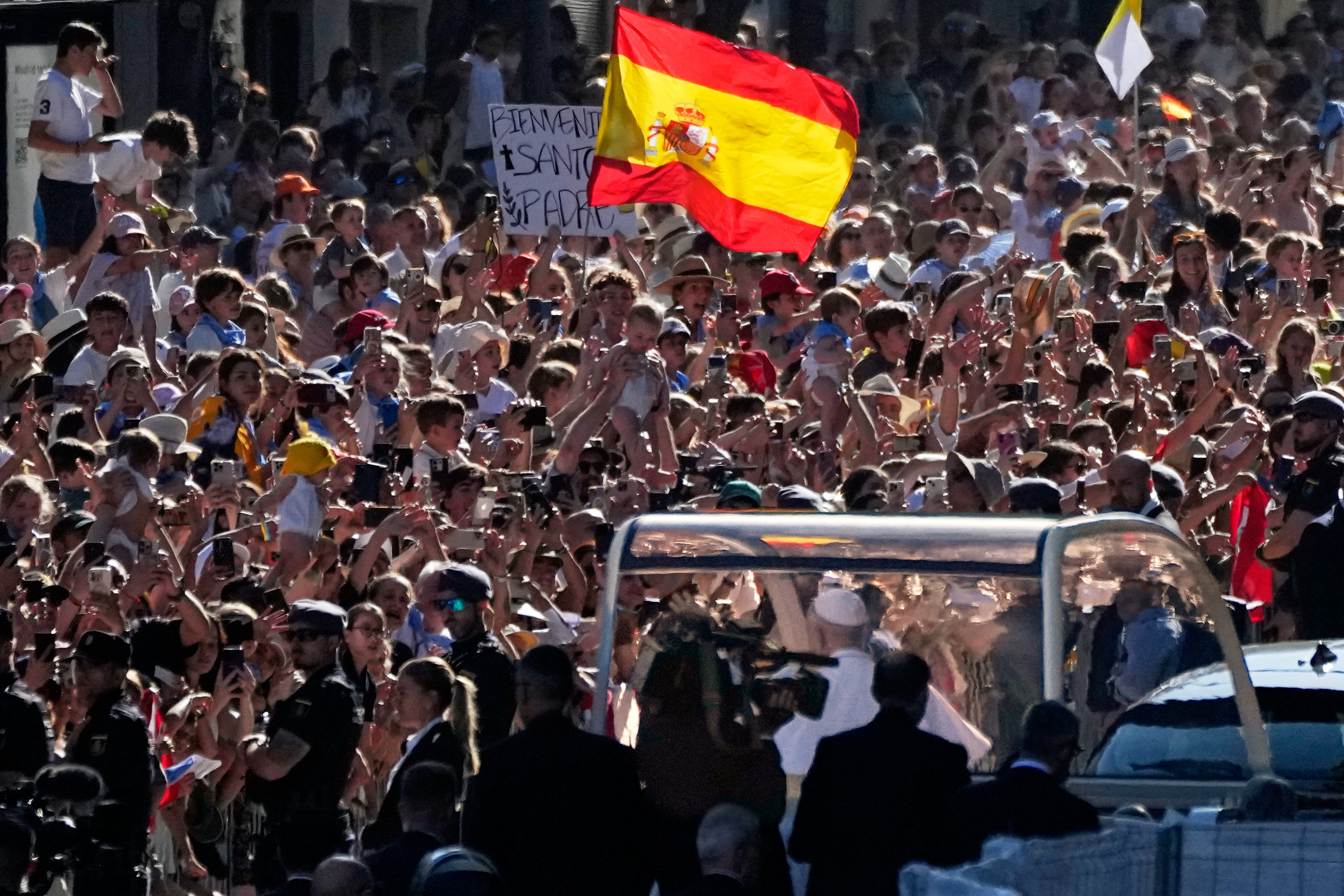 Pope Leo XIV arrives in Plaza de Cibeles in Madrid, Spain