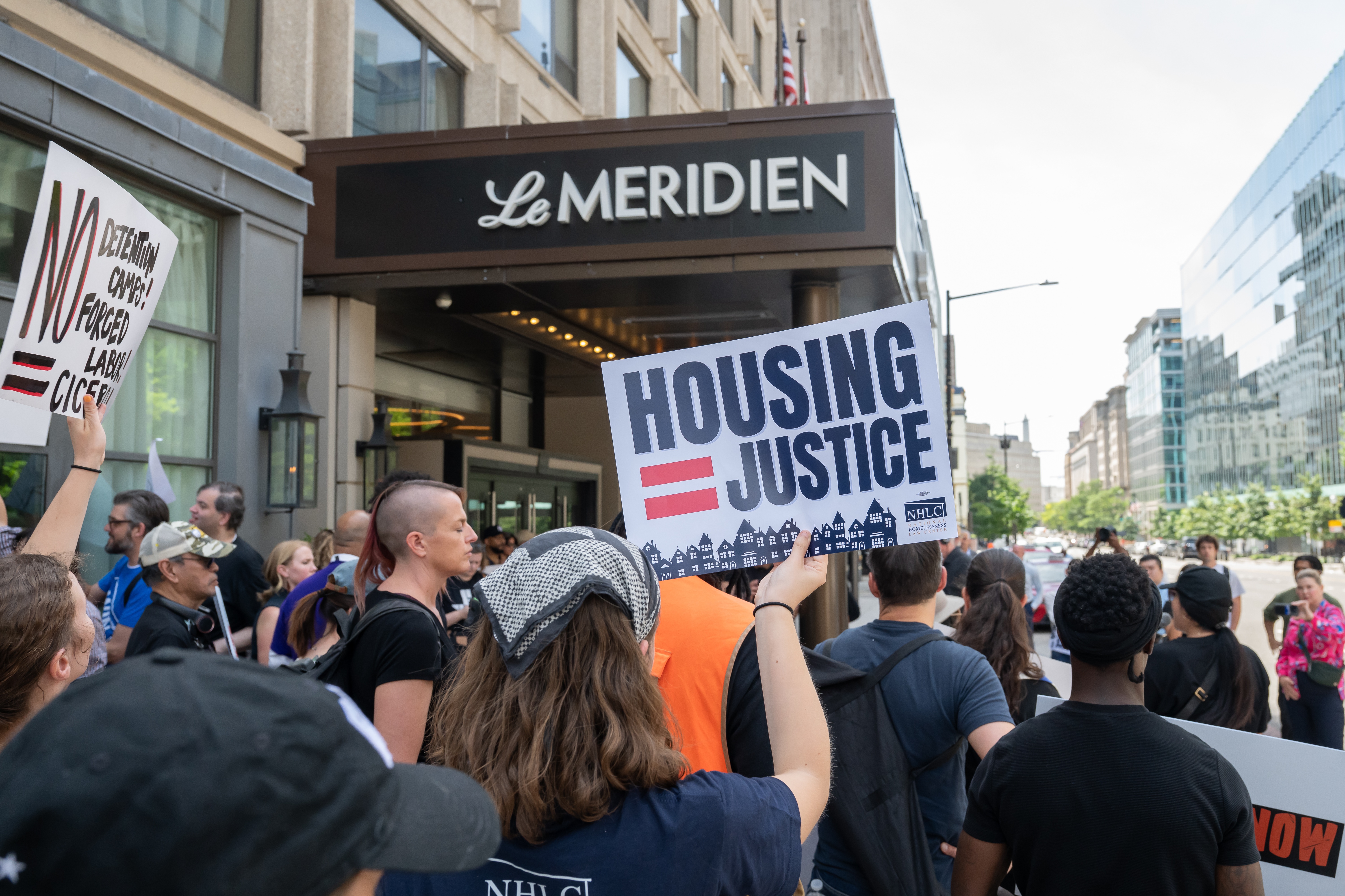 IMAGE DISTRIBUTED FOR HOUSING NOT HANDCUFFS - Housing advocates disrupt Cicero Institute's anti-homeless tech billionaire conference on Friday, June 5th, 2026 in Washington. (Joy Asico-Smith/AP Content Services for Housing not Handcuffs)