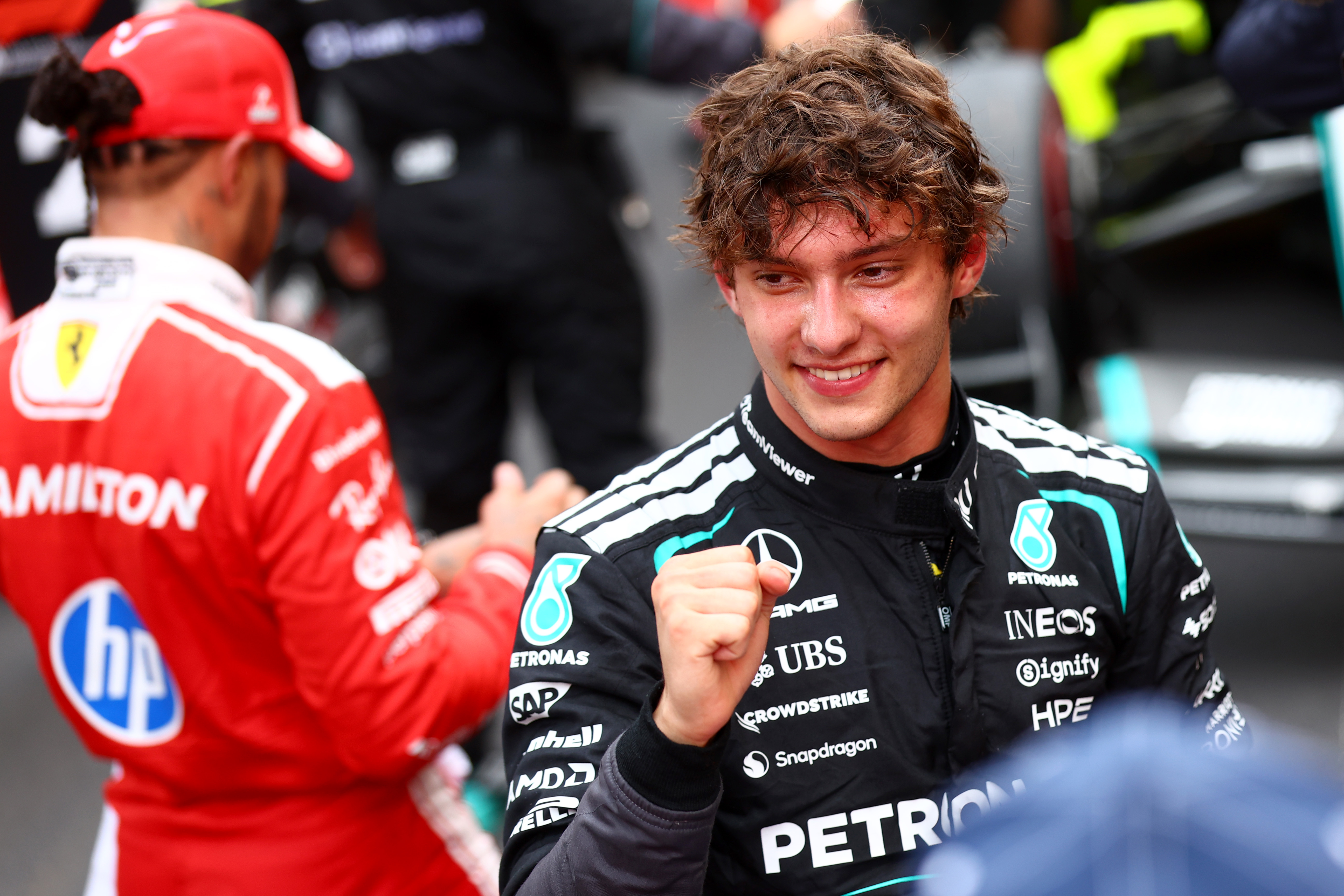 MONTE-CARLO, MONACO - JUNE 07: Race winner Andrea Kimi Antonelli of Italy and Mercedes AMG Petronas F1 Team celebrates in parc ferme during the F1 Grand Prix of Monaco at Circuit de Monaco on June 07, 2026 in Monte-Carlo, Monaco. (Photo by Joe Portlock/Getty Images)
