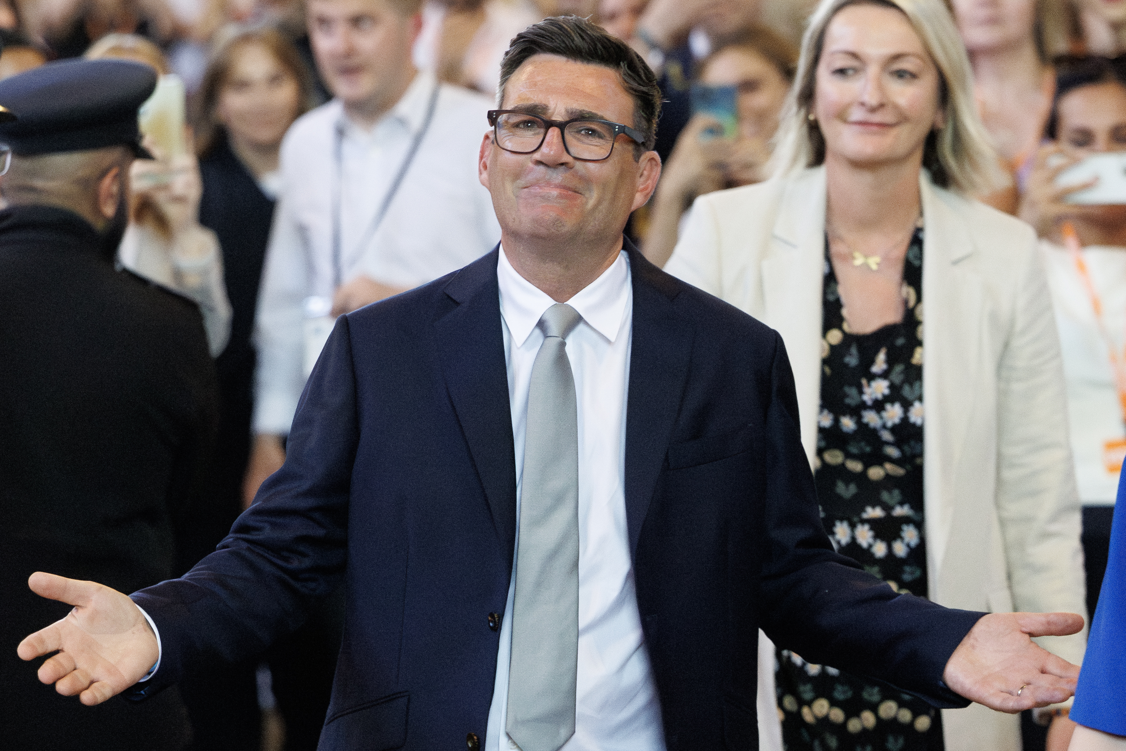 Andy Burnham, Labour MP for Makerfield, celebrates after his swearing-in.