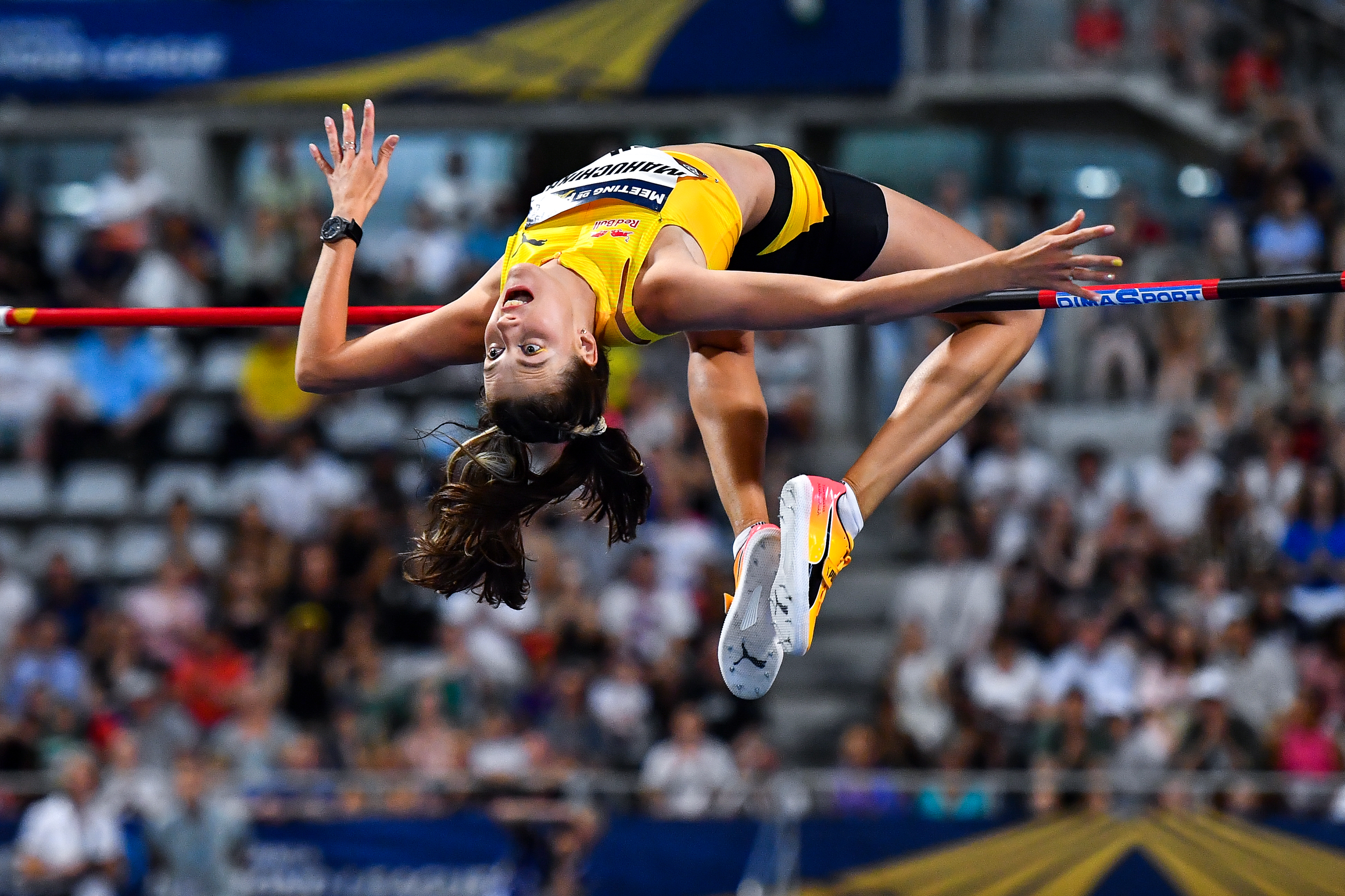 PARIS, FRANCE - JUNE 20: Yaroslava Mahuchikh of Ukraine in action during the High Jump in the Meeting de Paris, part of the 2025 Diamond League at Stade Charlety on June 20, 2025 in Paris, France. (Photo by Franco Arland/Getty Images)
