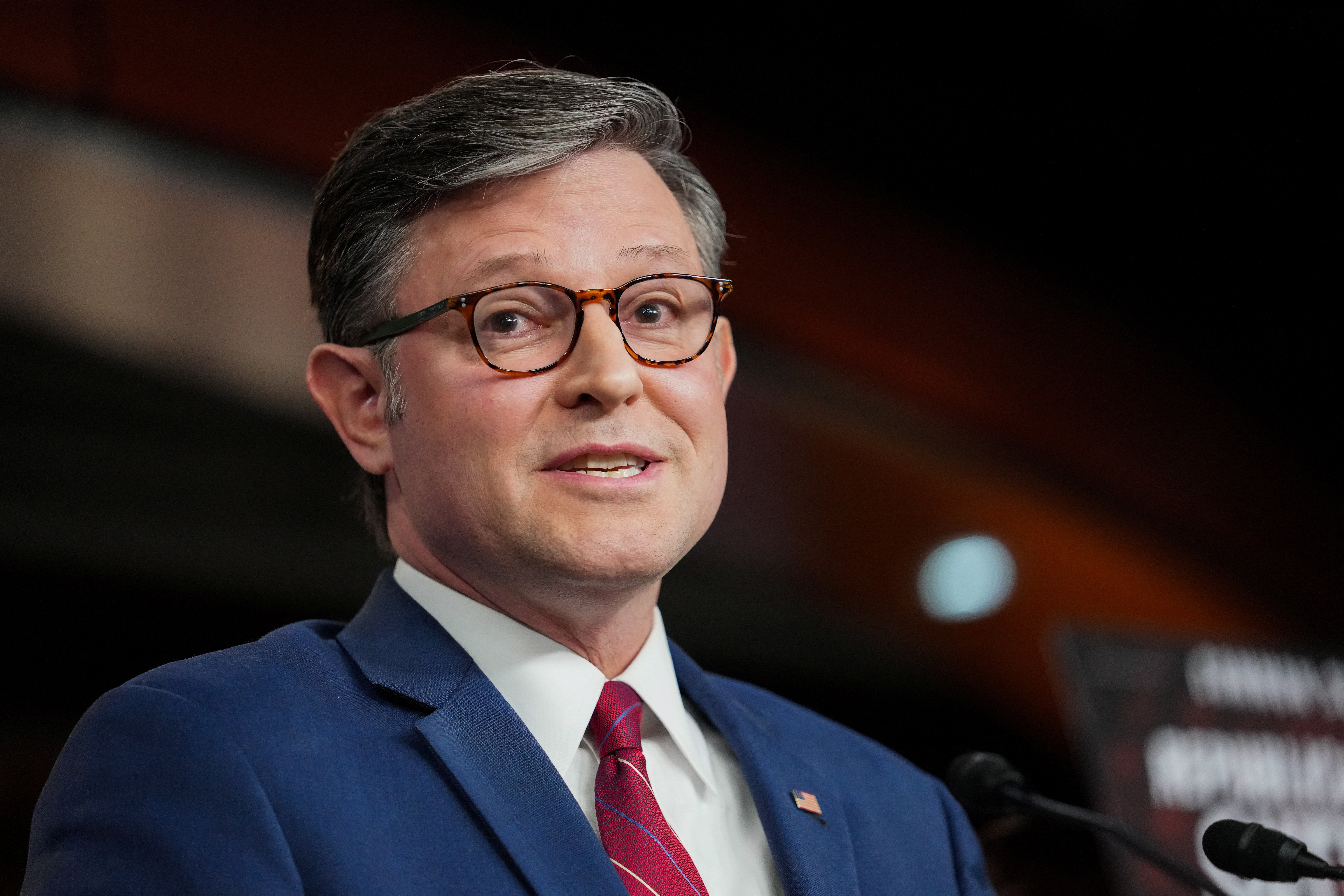 U.S. House Speaker Mike Johnson (R-LA) speaks during a press conference with Republican House Leadership, on Capitol Hill in Washington, D.C., U.S., June 3, 2026. REUTERS/Nathan Howard