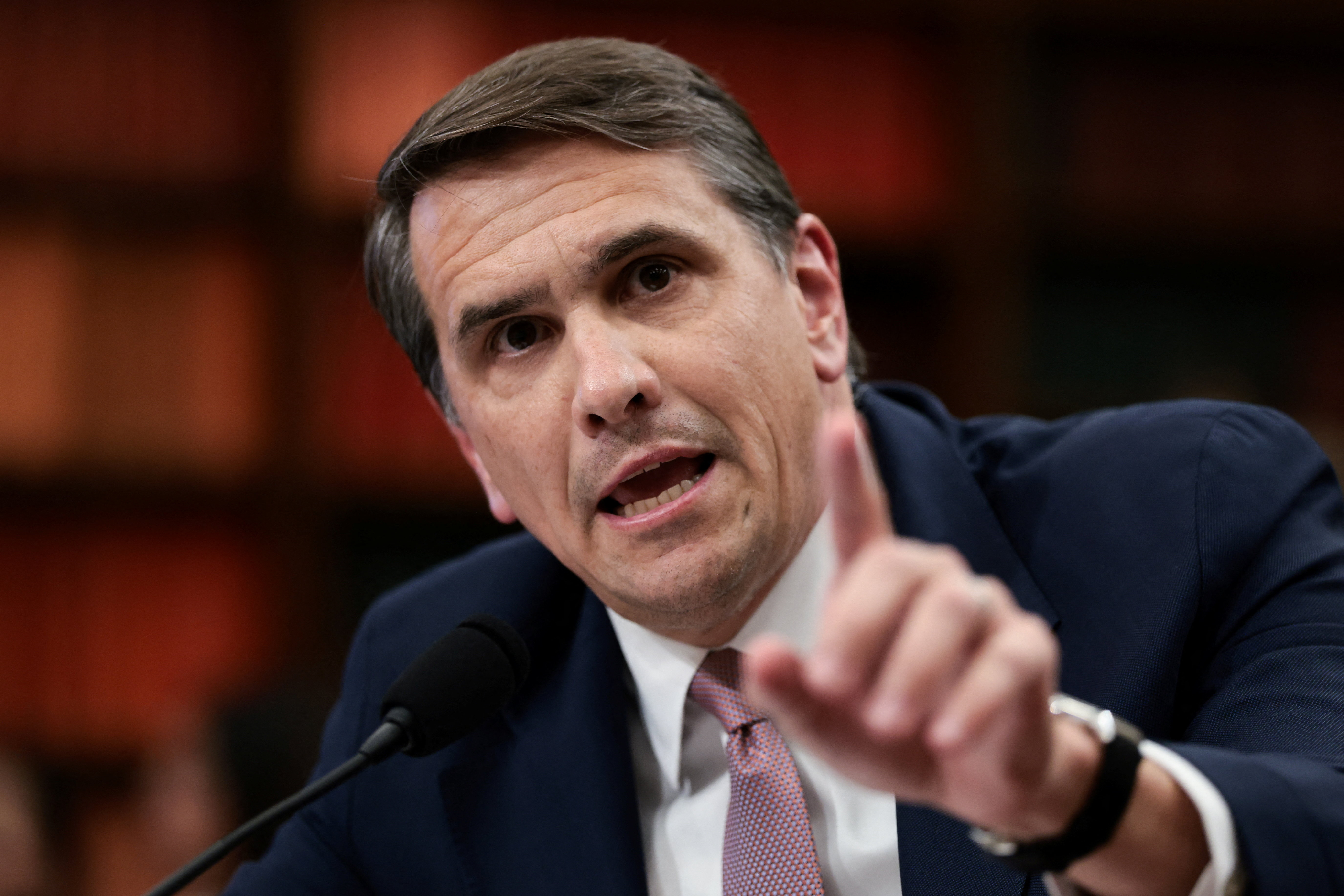 Acting U.S. Attorney General Todd Blanche responds to U.S. Rep. Madeleine Dean's (D-PA) question during his testimony before a House Appropriations Commerce, Justice, Science, and Related Agencies Subcommittee oversight hearing on the Department of Justice, on Capitol Hill, in Washington, D.C., U.S., June 2, 2026. REUTERS/Evelyn Hockstein