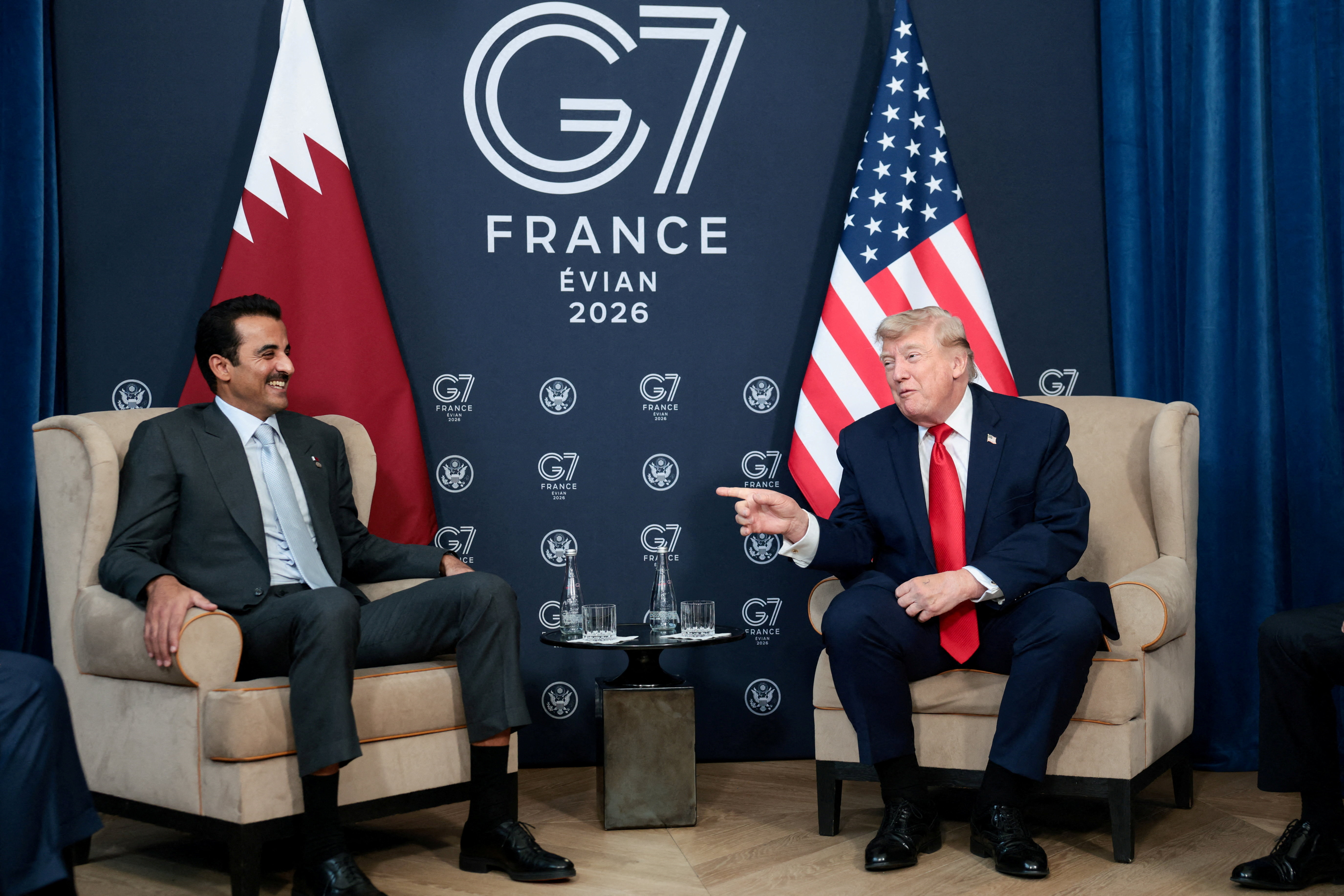 US President Donald Trump attends a bilateral meeting with the emir of Qatar, Sheikh Tamim bin Hamad Al Thani.