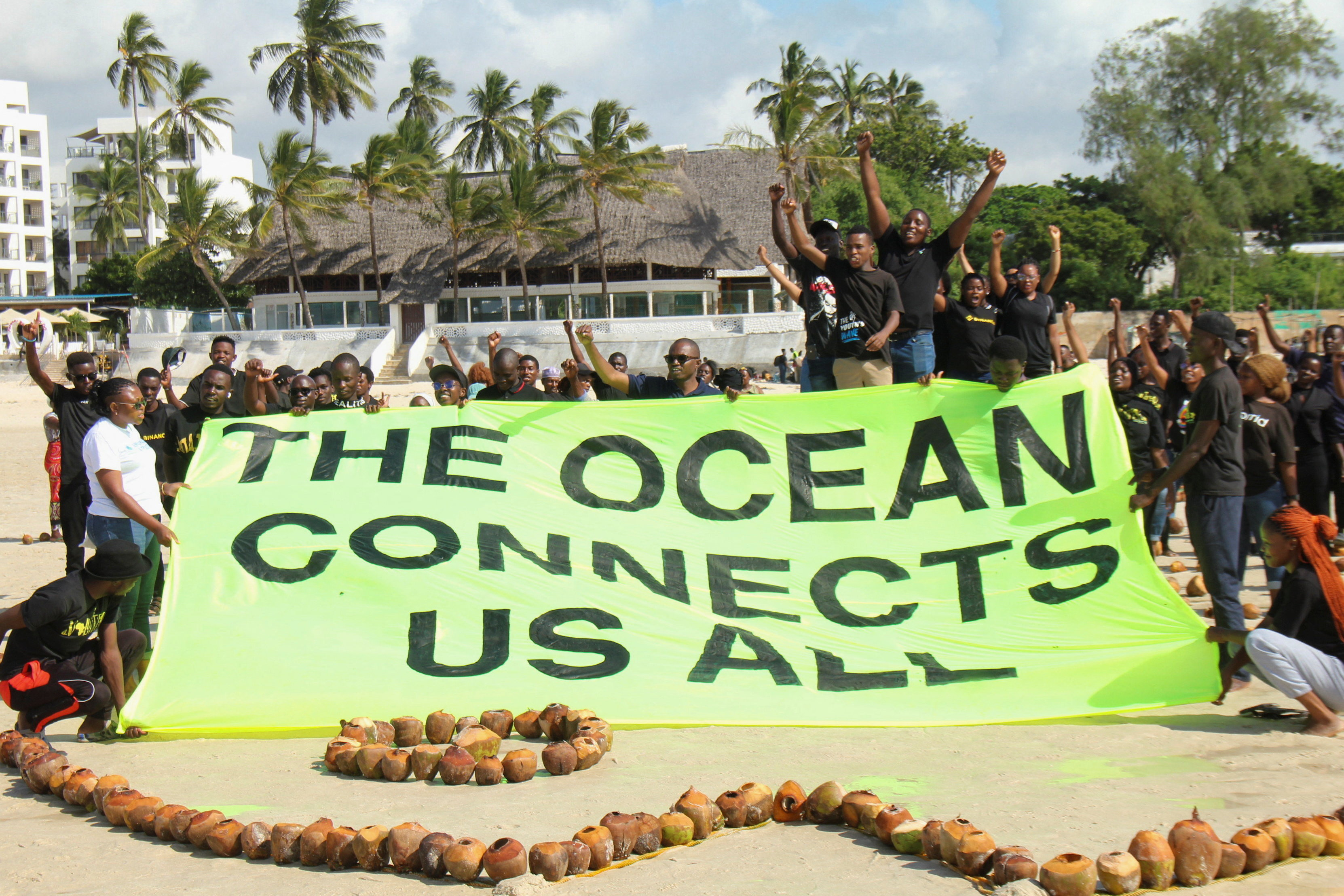 Environmental activists attend a protest, ahead of the 11th Our Ocean Conference, at Pirates Beach in Mombasa, Kenya, June 15, 2026. REUTERS/Laban Walloga