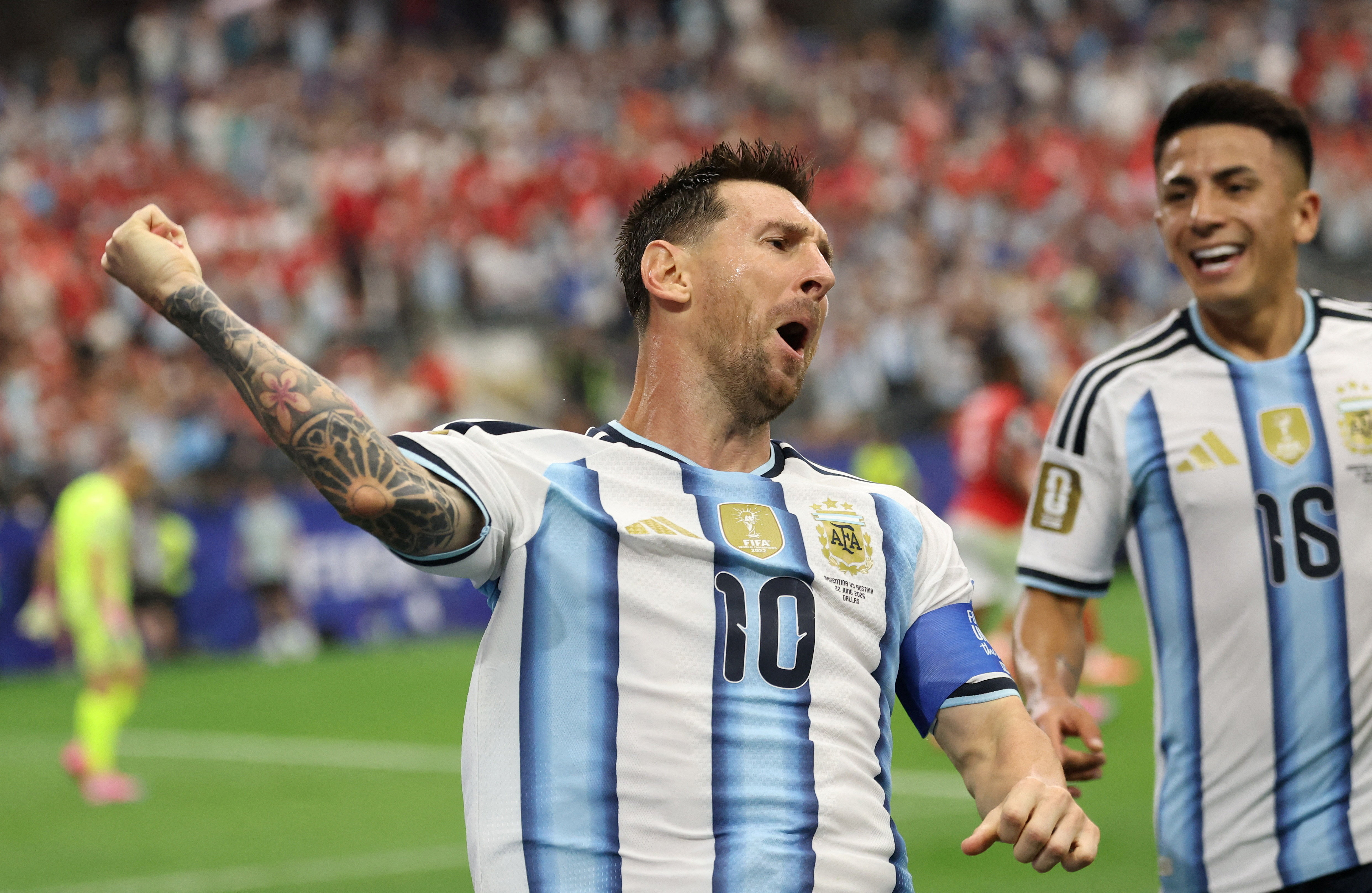 Soccer Football - FIFA World Cup 2026 - Group J - Argentina v Austria - Dallas Stadium, Arlington, Texas, U.S. - June 22, 2026 Argentina's Lionel Messi celebrates scoring their first goal IMAGN IMAGES via Reuters/Troy Taormina TPX IMAGES OF THE DAY