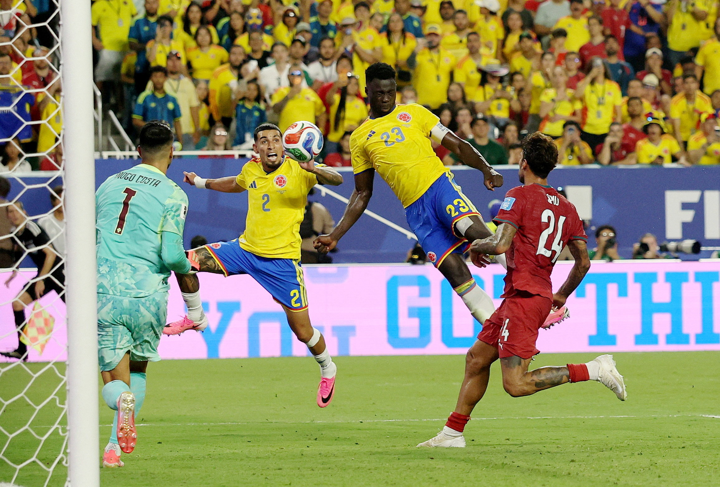 Soccer Football - FIFA World Cup 2026 - Group K - Colombia v Portugal - Miami Stadium, Miami Gardens, Florida, U.S. - June 27, 2026 Colombia's Davinson Sanchez scores a goal that was later disallowed REUTERS/Paul Childs TPX IMAGES OF THE DAY