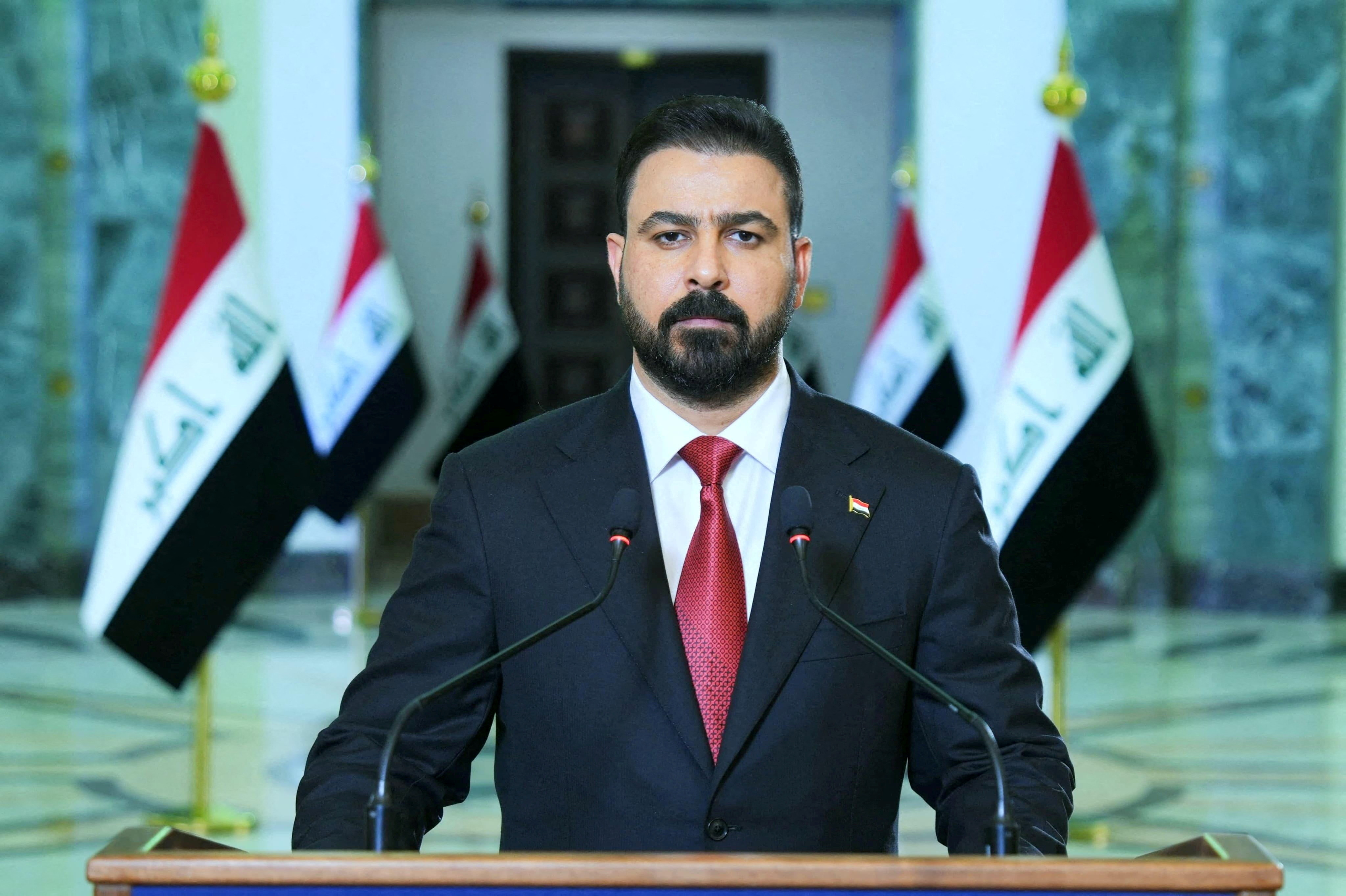 FILE PHOTO: Iraqi Prime Minister Ali al-Zaidi delivers a televised address after assuming office, in Baghdad, Iraq May 16, 2026. Iraqi Prime Minister Media Office/Handout via REUTERS ATTENTION EDITORS - THIS IMAGE WAS PROVIDED BY A THIRD PARTY./File Photo