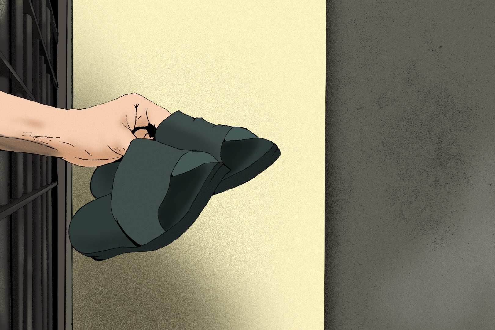 An inmate who was struggling with mental health issues was still so kind as to hand over his slippers for Tariq to use while showering at New Jersey State Prison [Jawaher Al-Naimi/Al Jazeera]