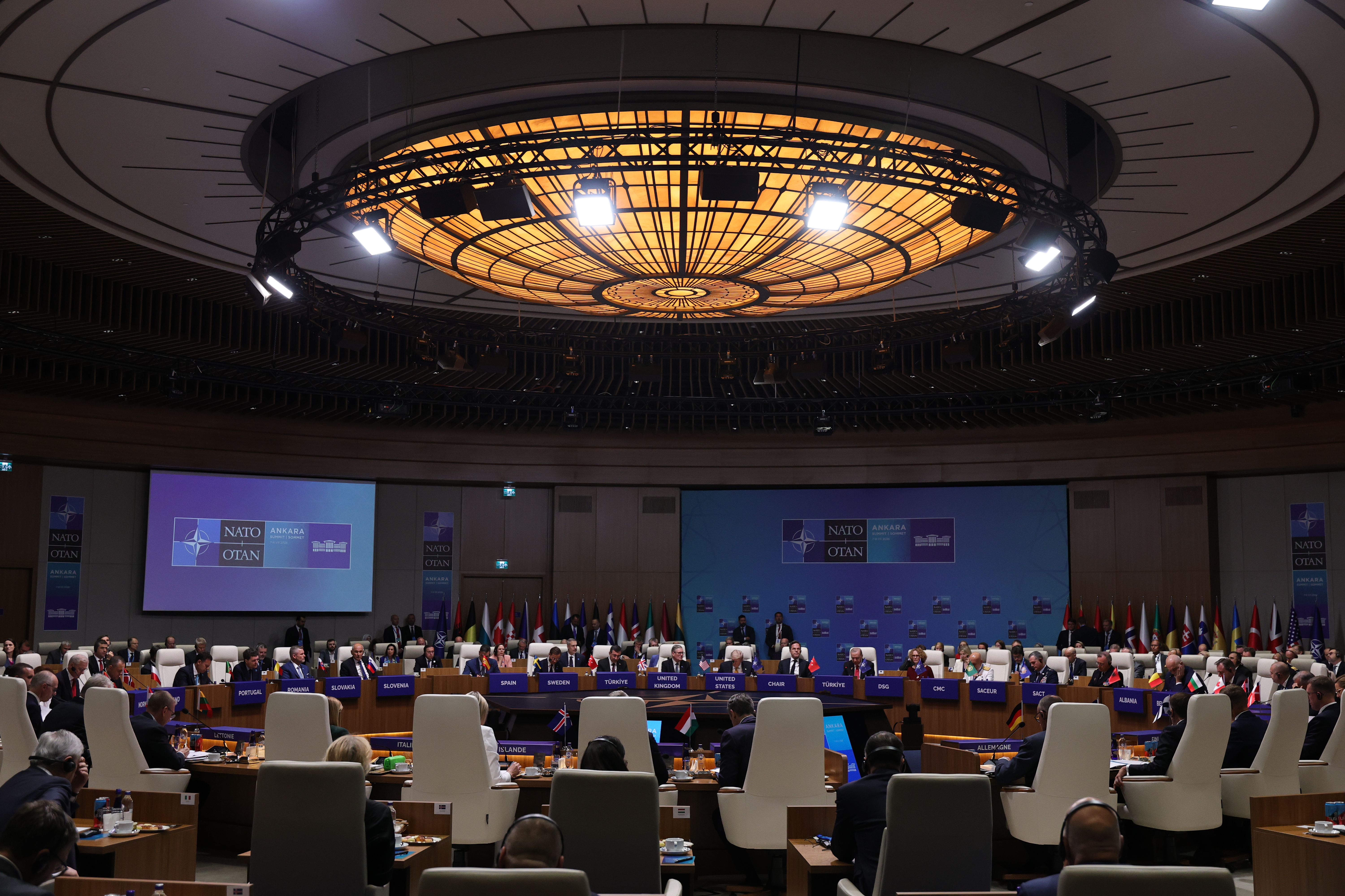 epa13097390 World leaders gather for meeting of the North Atlantic Council at the level of Heads of State and Government during the 2026 NATO summit in Ankara,