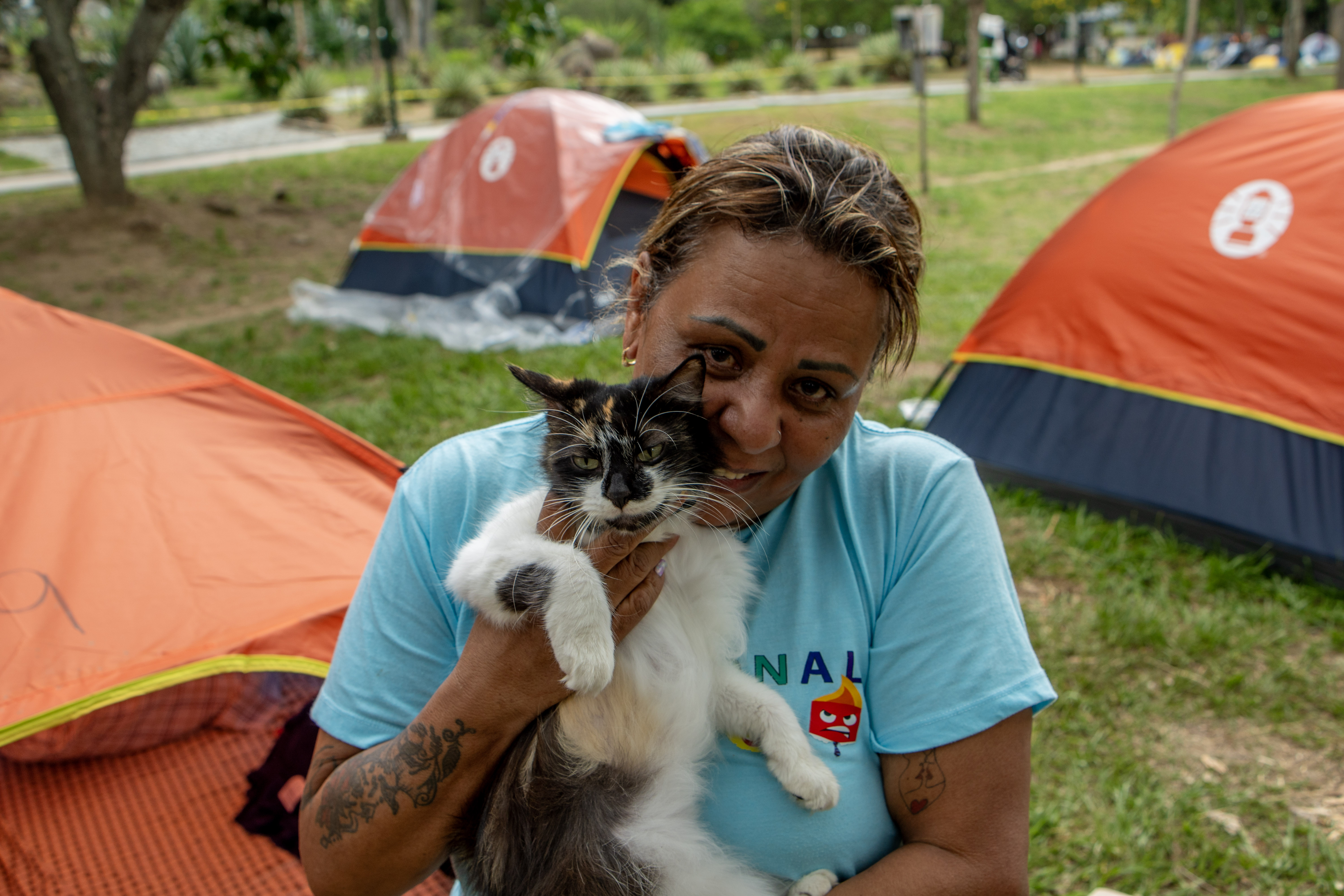 Luzmidla Arrechedera in a refugee camp in Parque del Este, Caracas [Alfie Pannell/Al Jazeera]
