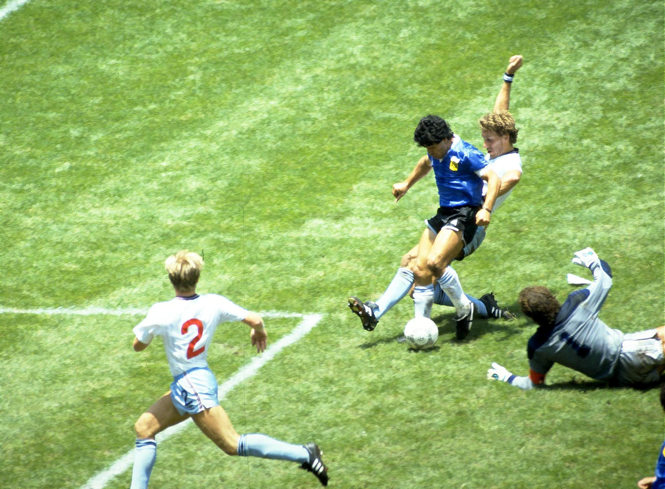 Diego Maradona scores for Argentina against England in the 1986 quarterfinals