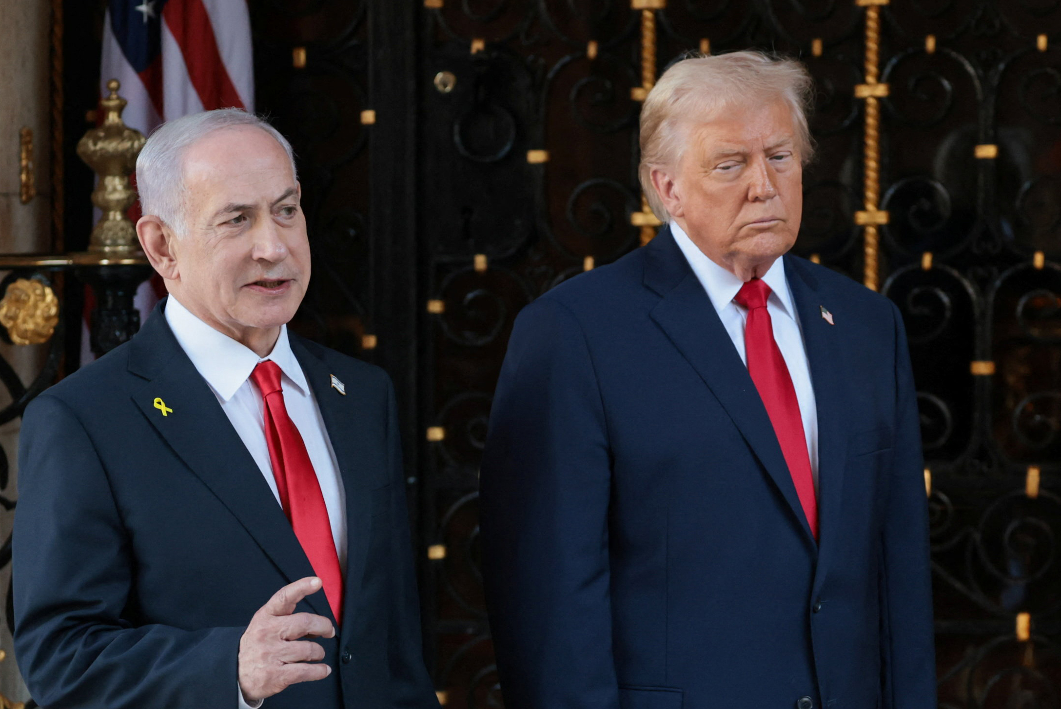 Israeli Prime Minister Benjamin Netanyahu speaks to the media as he is welcomed by U.S. President Donald Trump for meetings at the Mar-a-Lago club in Palm Beach, Florida, U.S., December 29, 2025. REUTERS/Jonathan Ernst