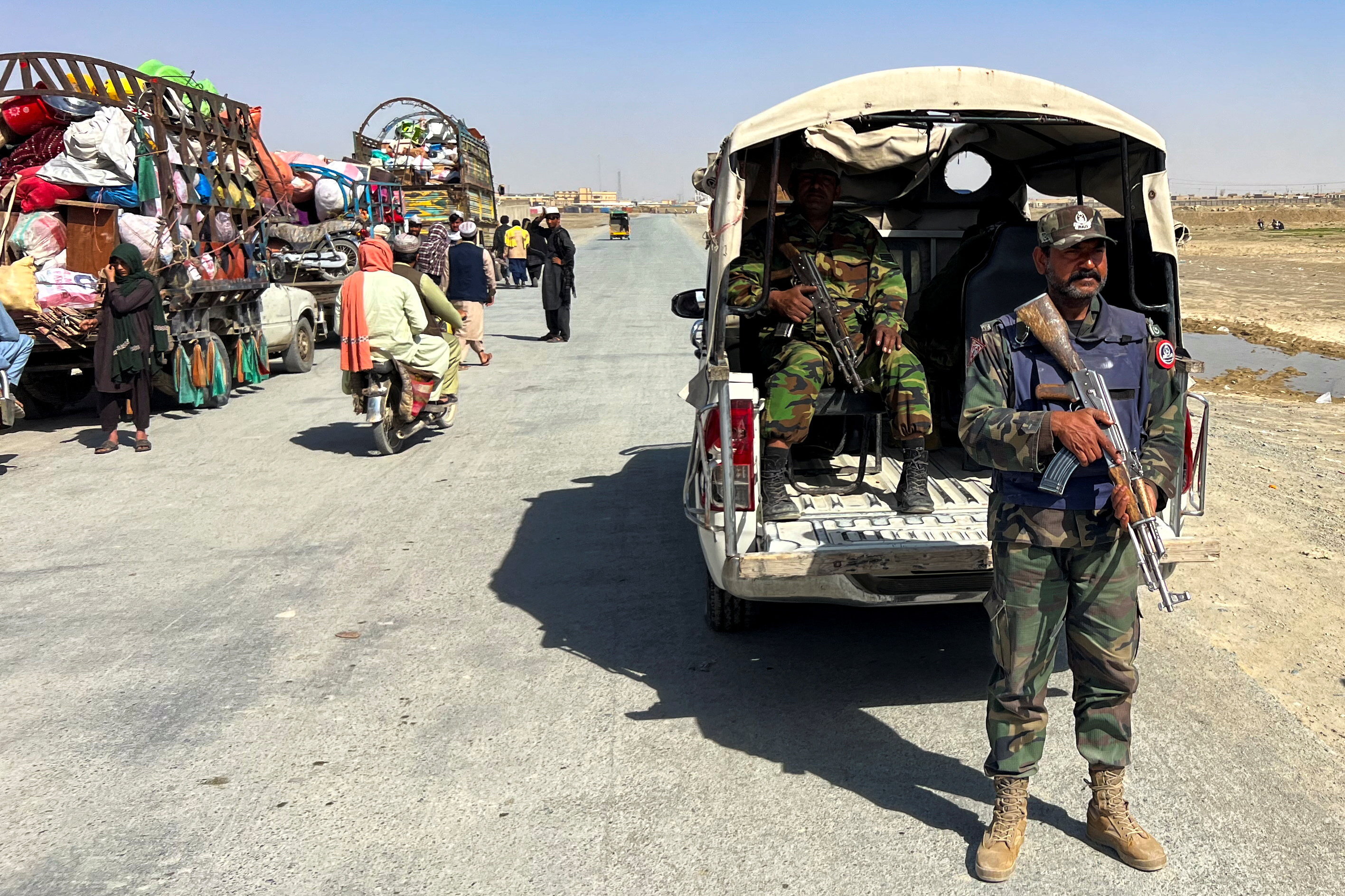 Members of the Balochistan Constabulary police force guard a road
