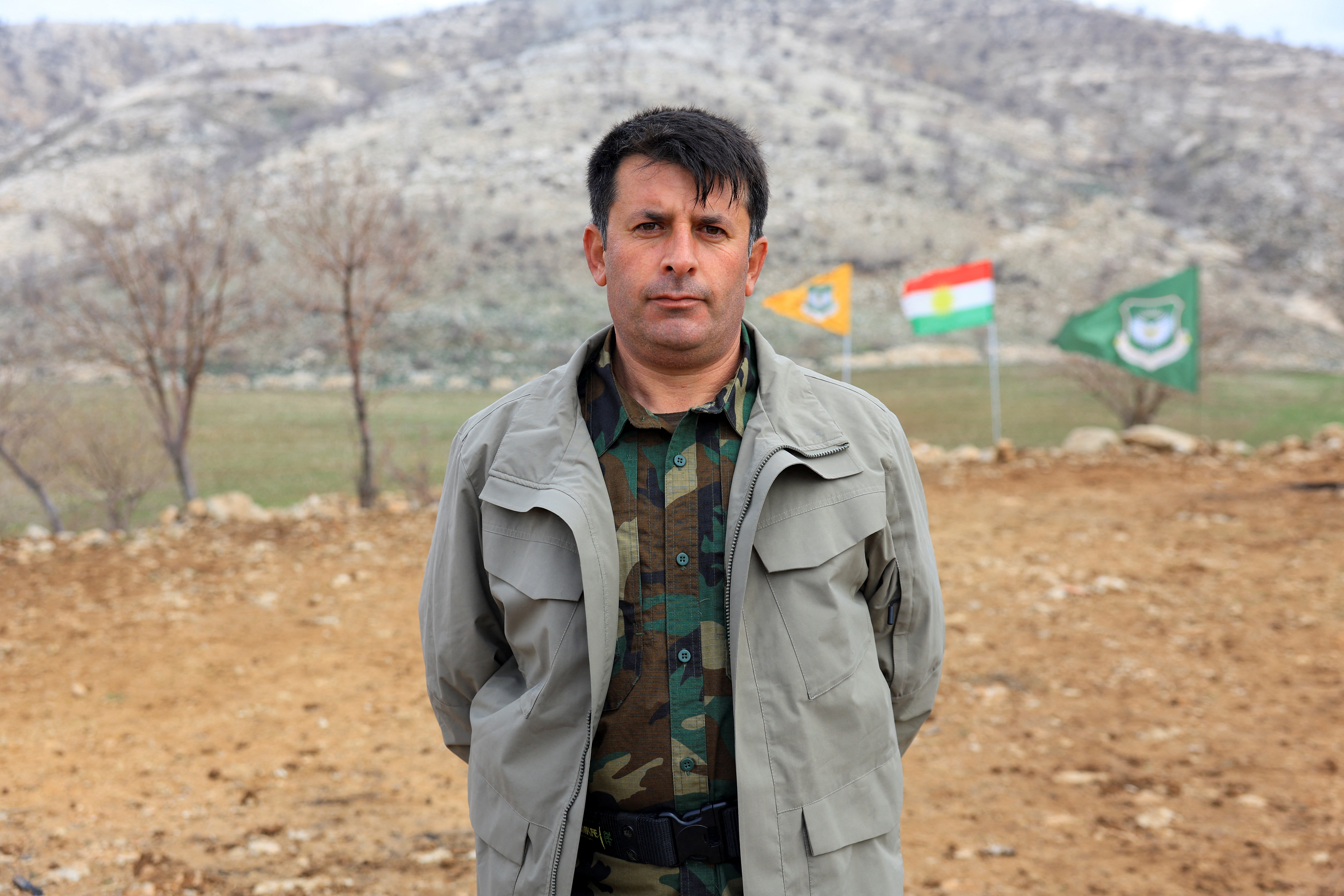 Rebaz Sharifi, a commander in the Kurdistan Freedom Party, at a base on the outskirts of Erbil, Iraq