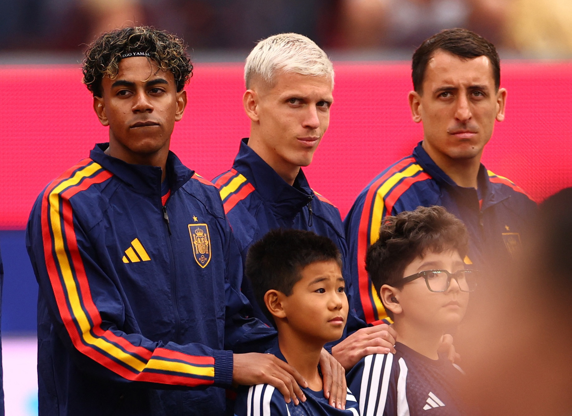 Left to right, Spain’s Lamine Yamal, Dani Olmo and Mikel Oyarzabal are key players of their attack